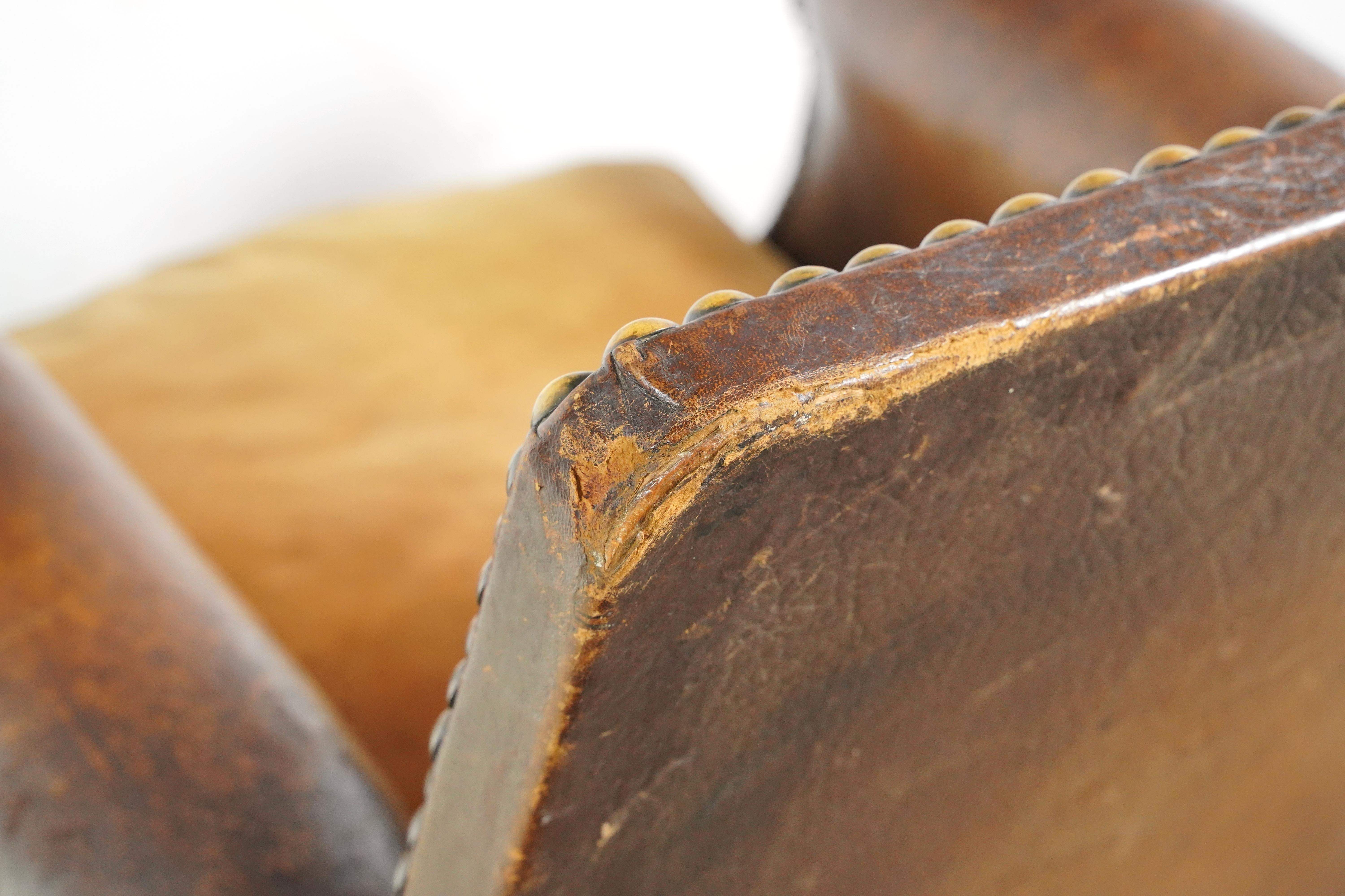 Studded Brown European Leather Club Chair 3