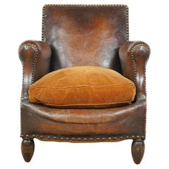Studded Brown European Leather Club Chair