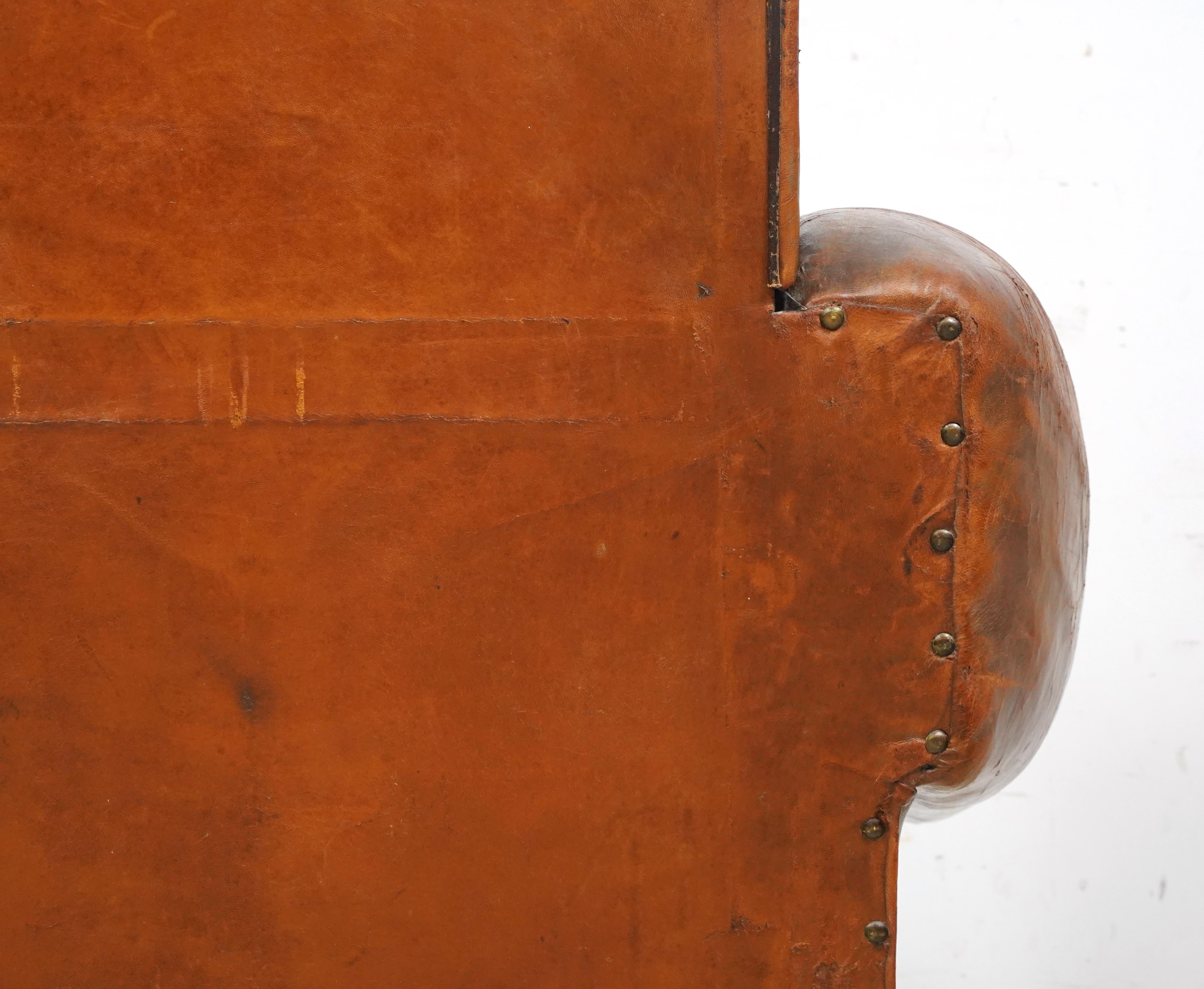 Studded Brown Leather European Club Chair For Sale 4