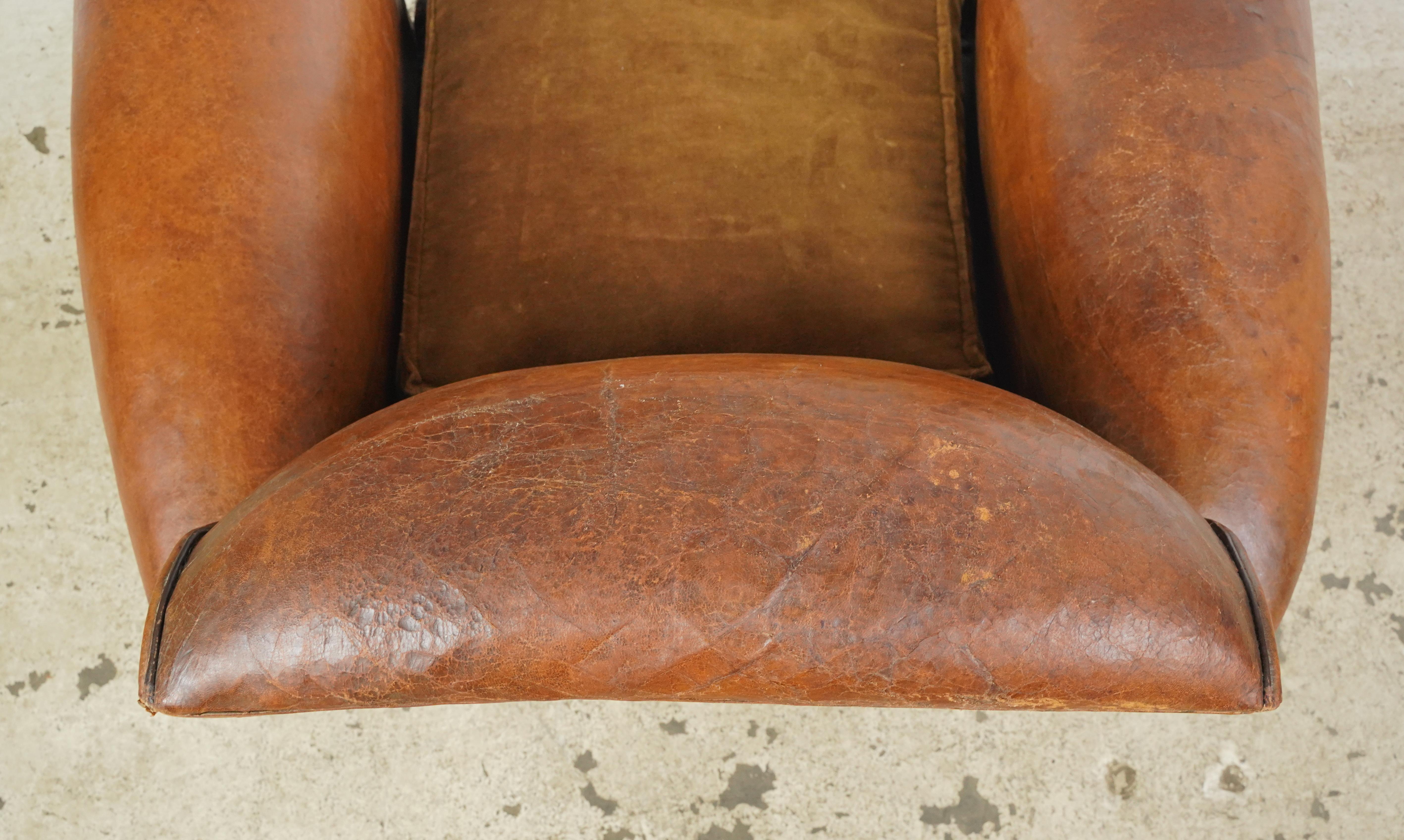 Studded Brown Leather European Club Chair For Sale 5