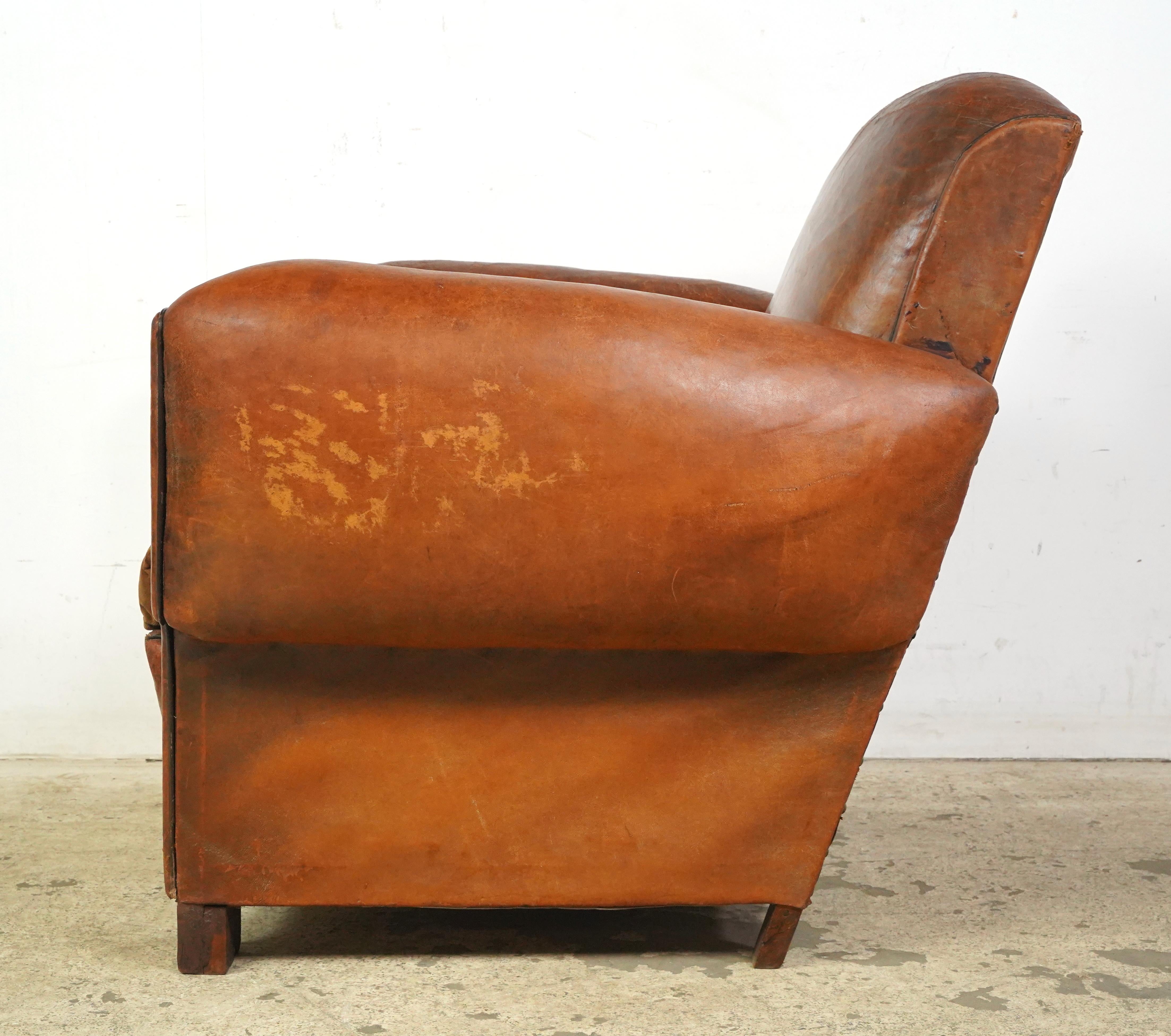 Studded Brown Leather European Club Chair For Sale 6