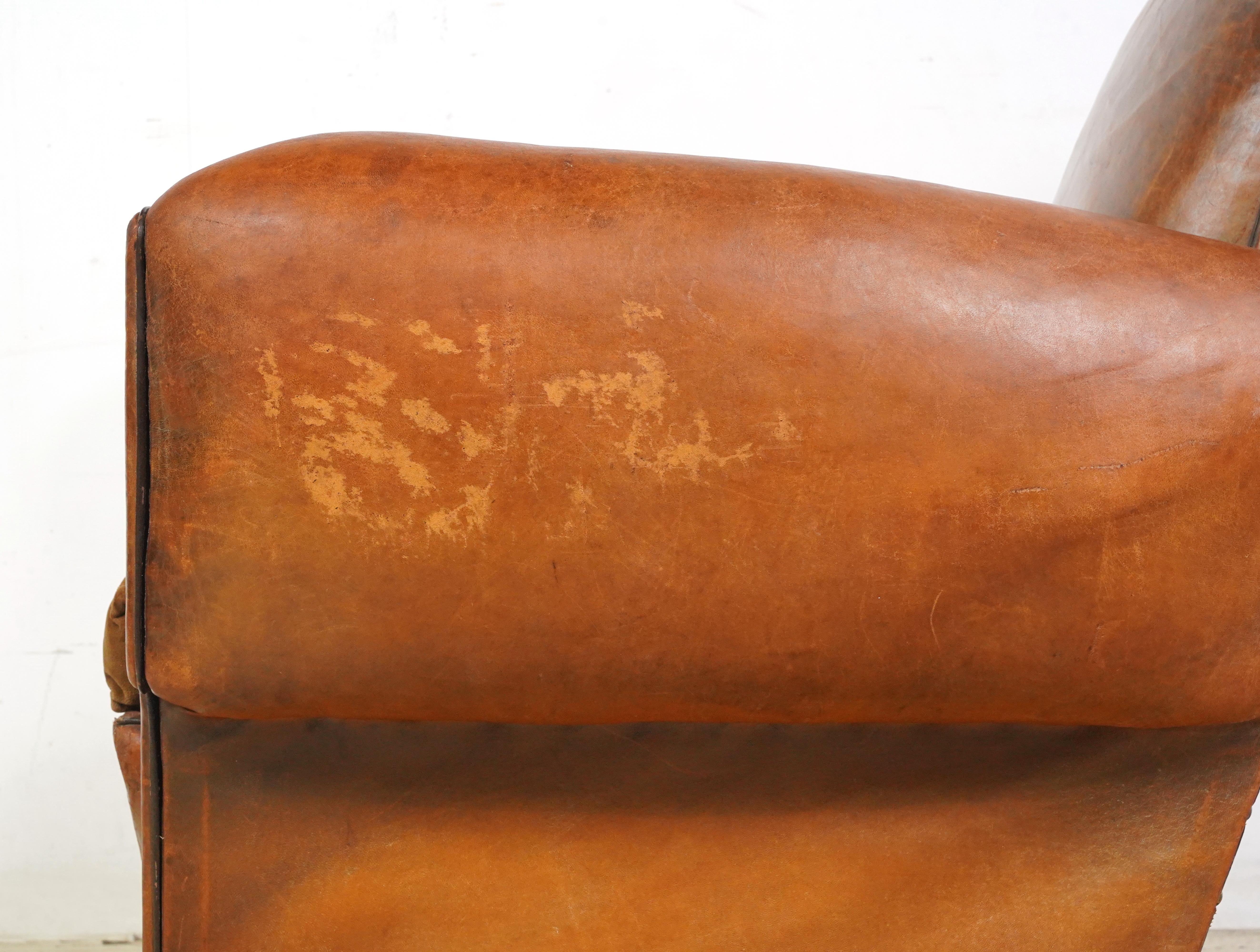 Studded Brown Leather European Club Chair For Sale 7