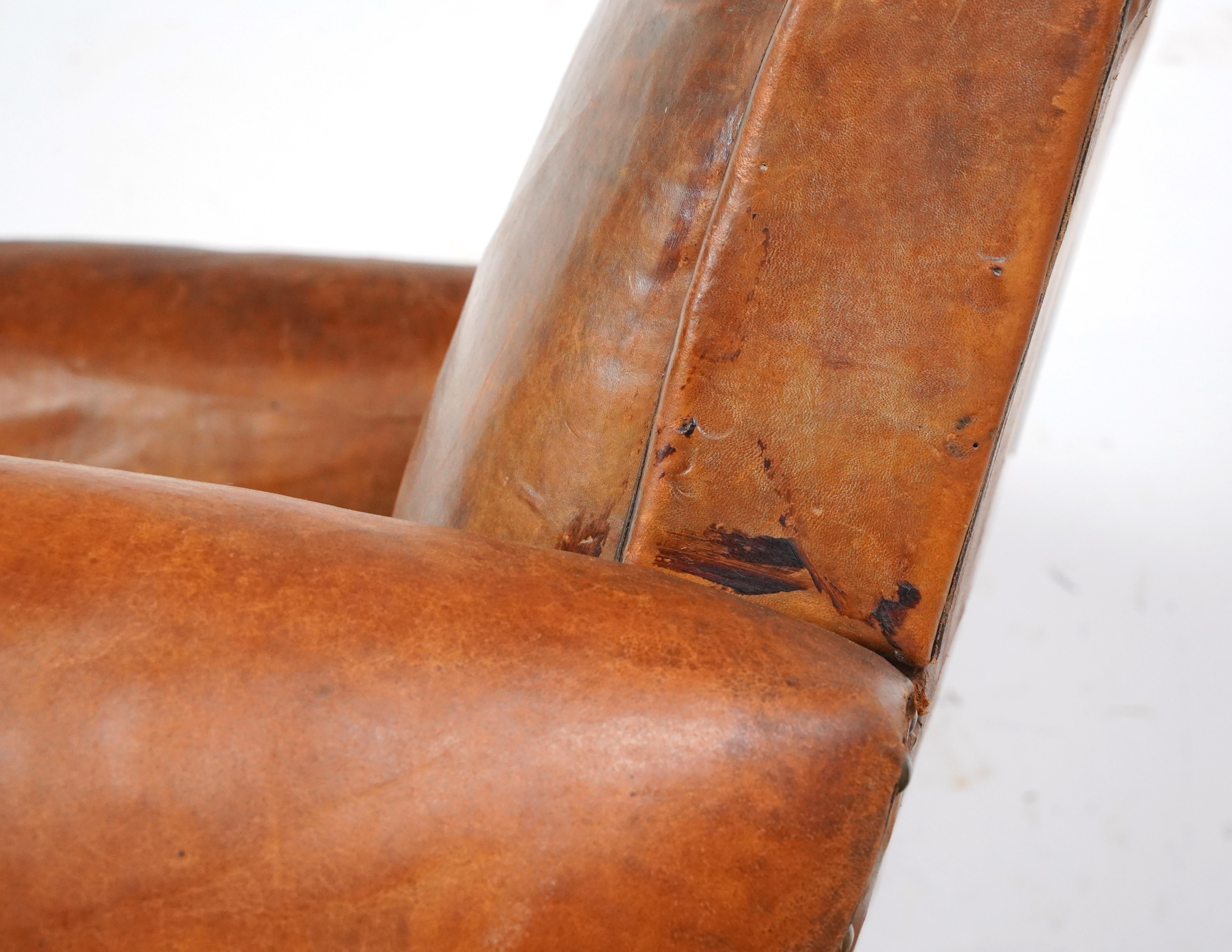 Studded Brown Leather European Club Chair For Sale 8