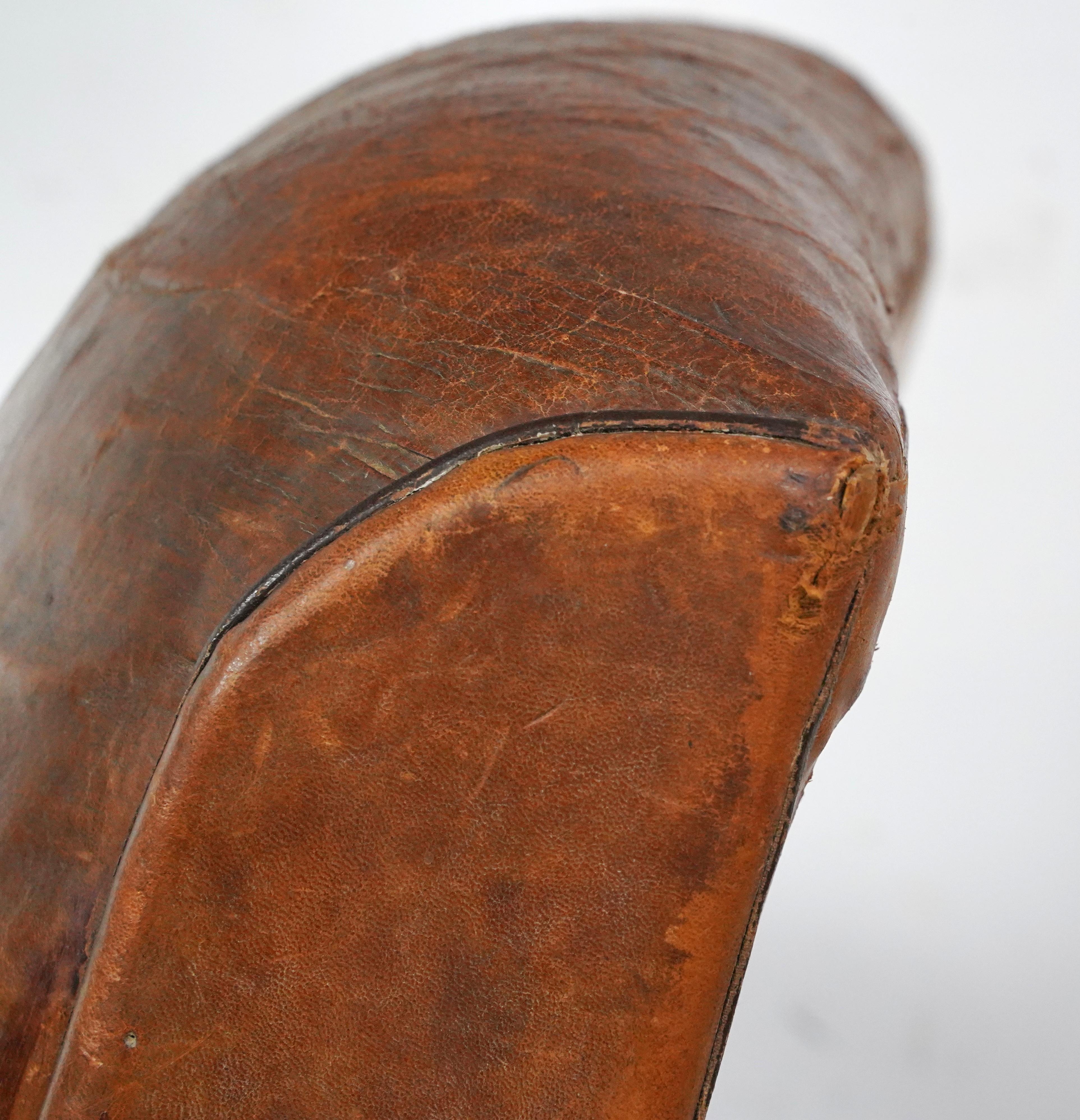 Studded Brown Leather European Club Chair For Sale 9