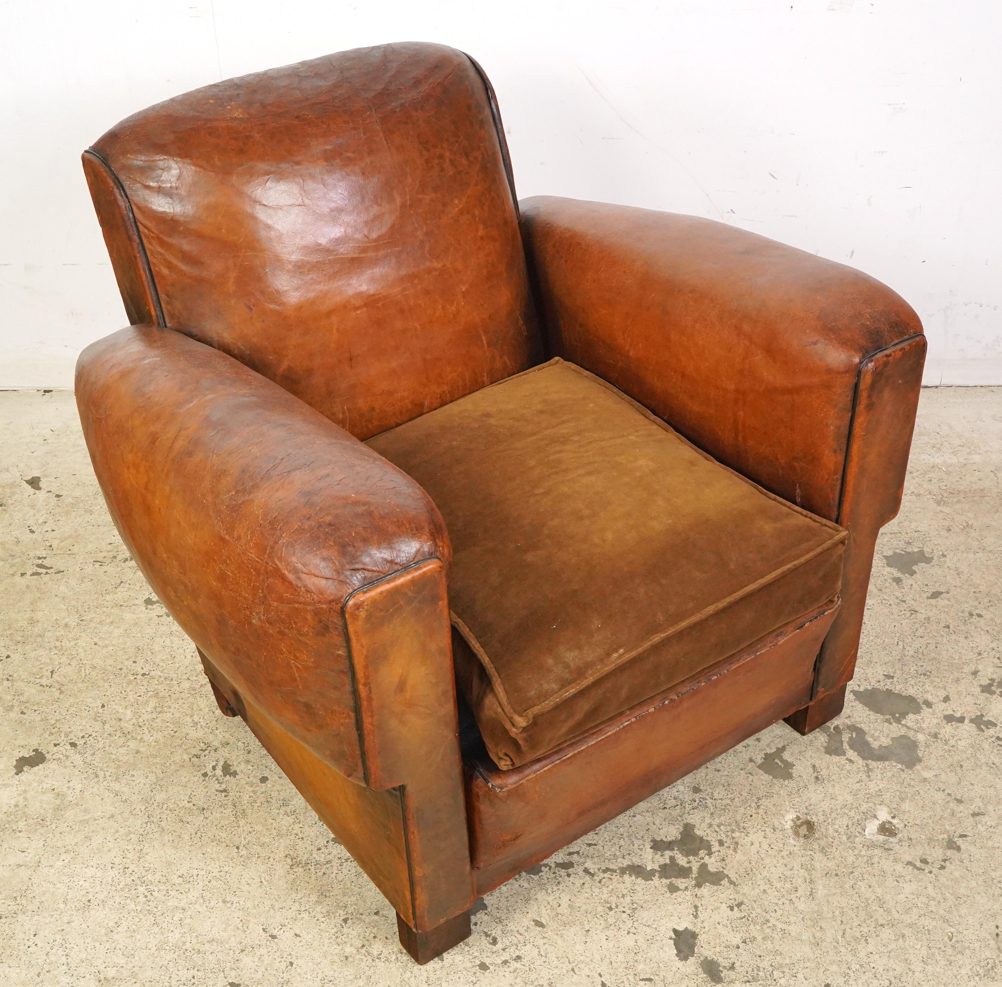 20th Century Studded Brown Leather European Club Chair For Sale