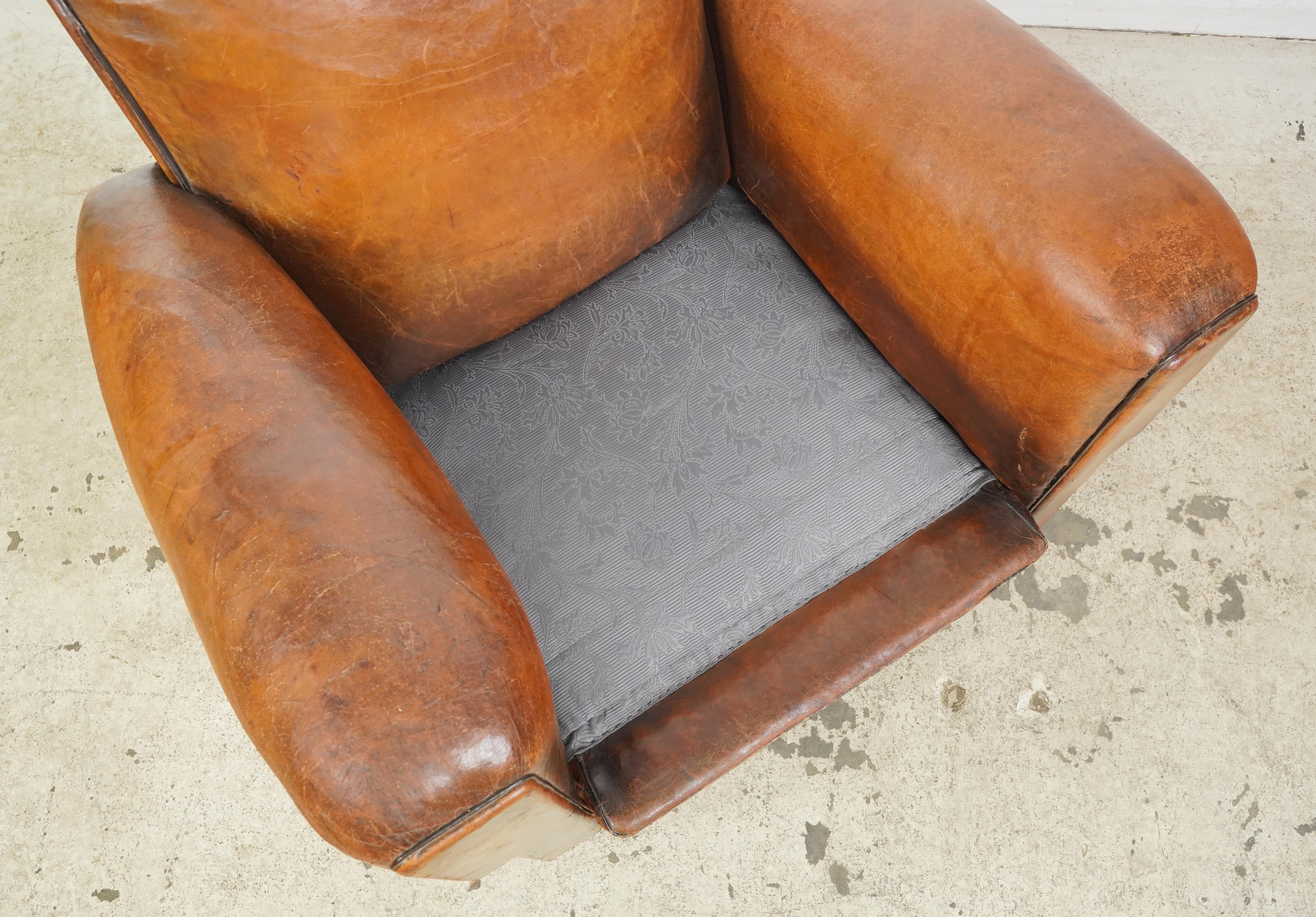 Steel Studded Brown Leather European Club Chair For Sale