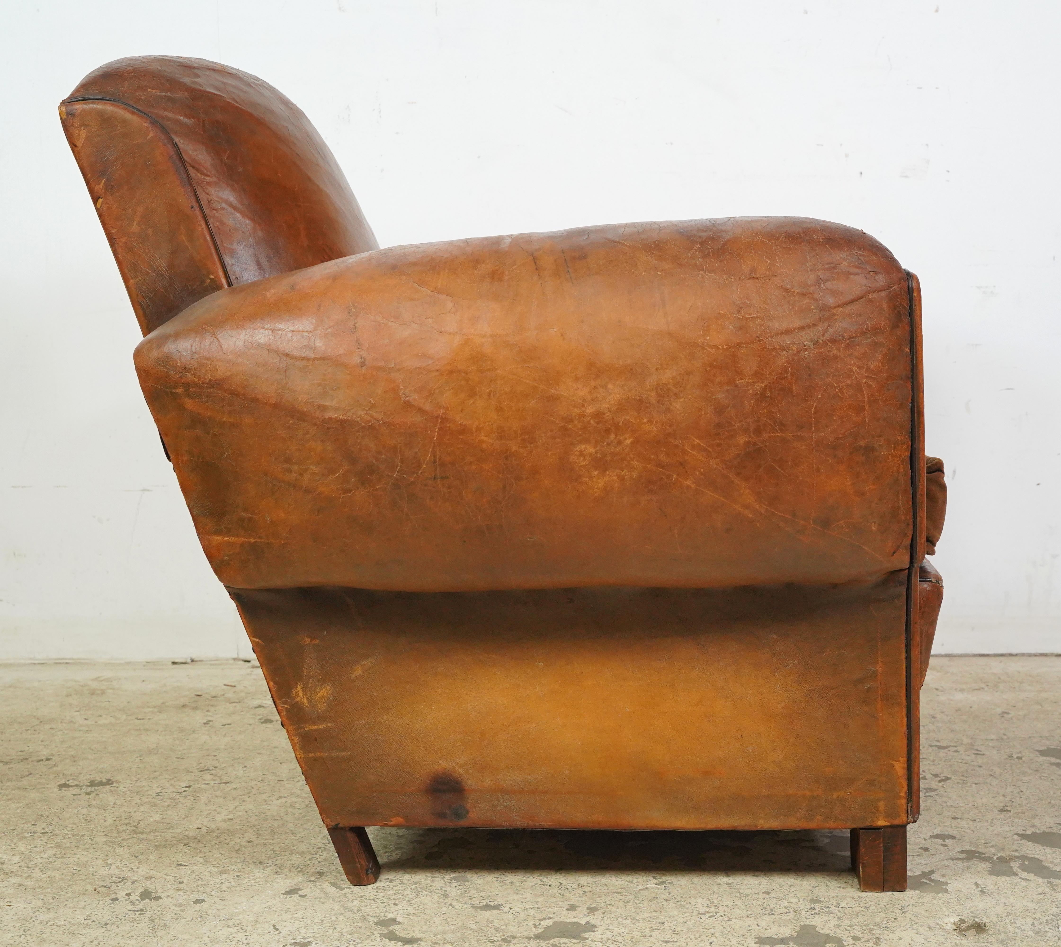 Studded Brown Leather European Club Chair For Sale 1