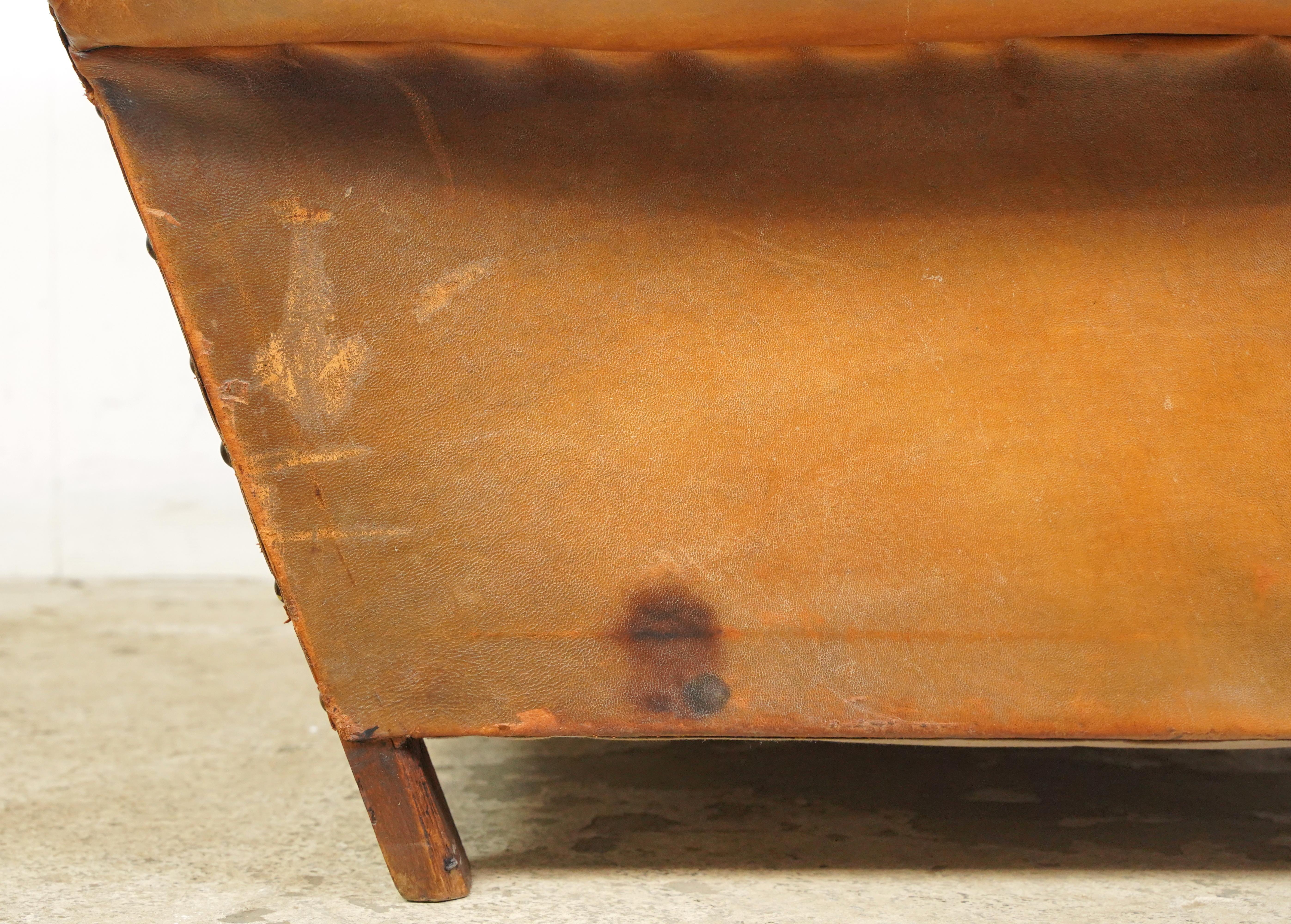 Studded Brown Leather European Club Chair For Sale 2