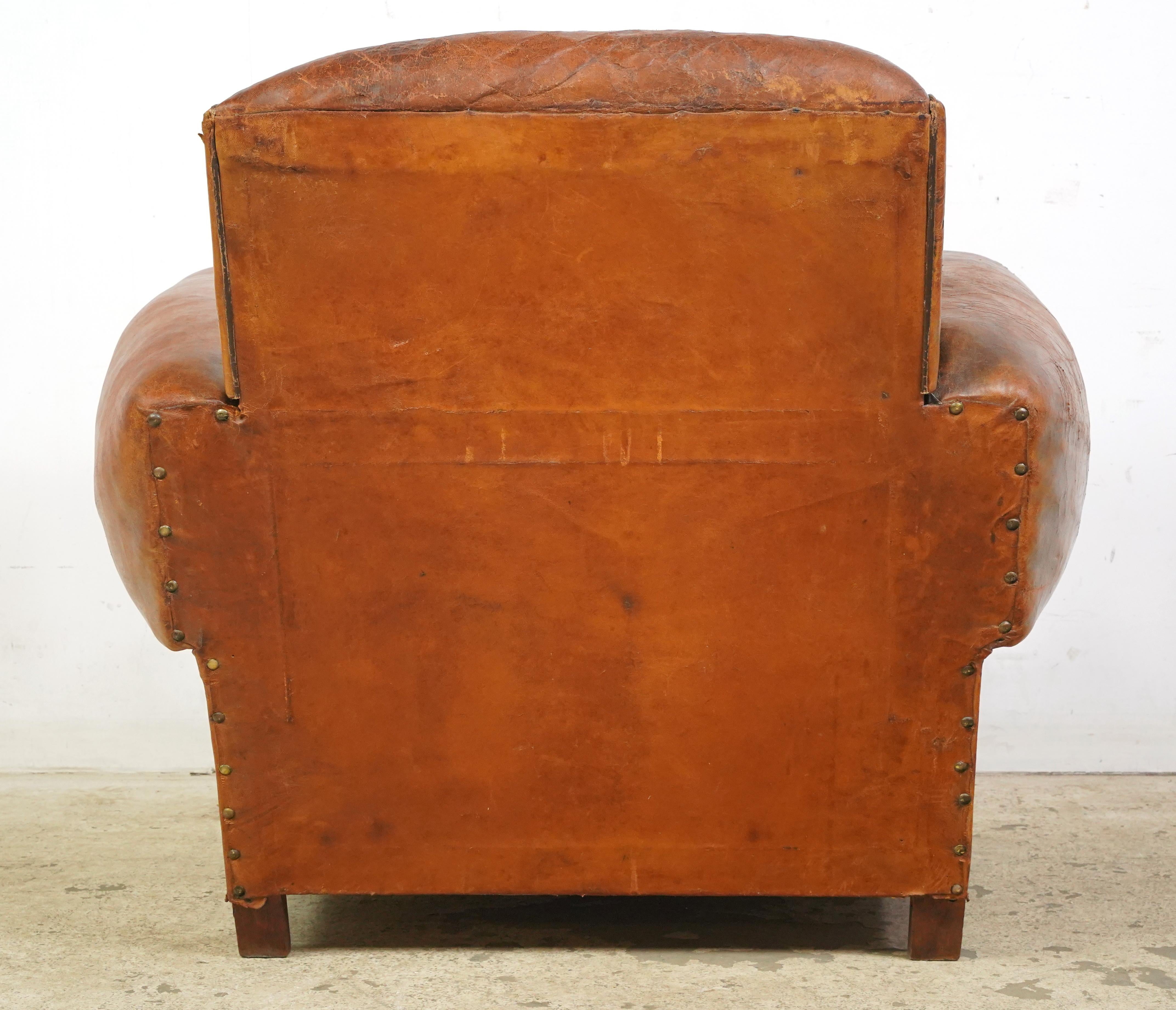 Studded Brown Leather European Club Chair For Sale 3