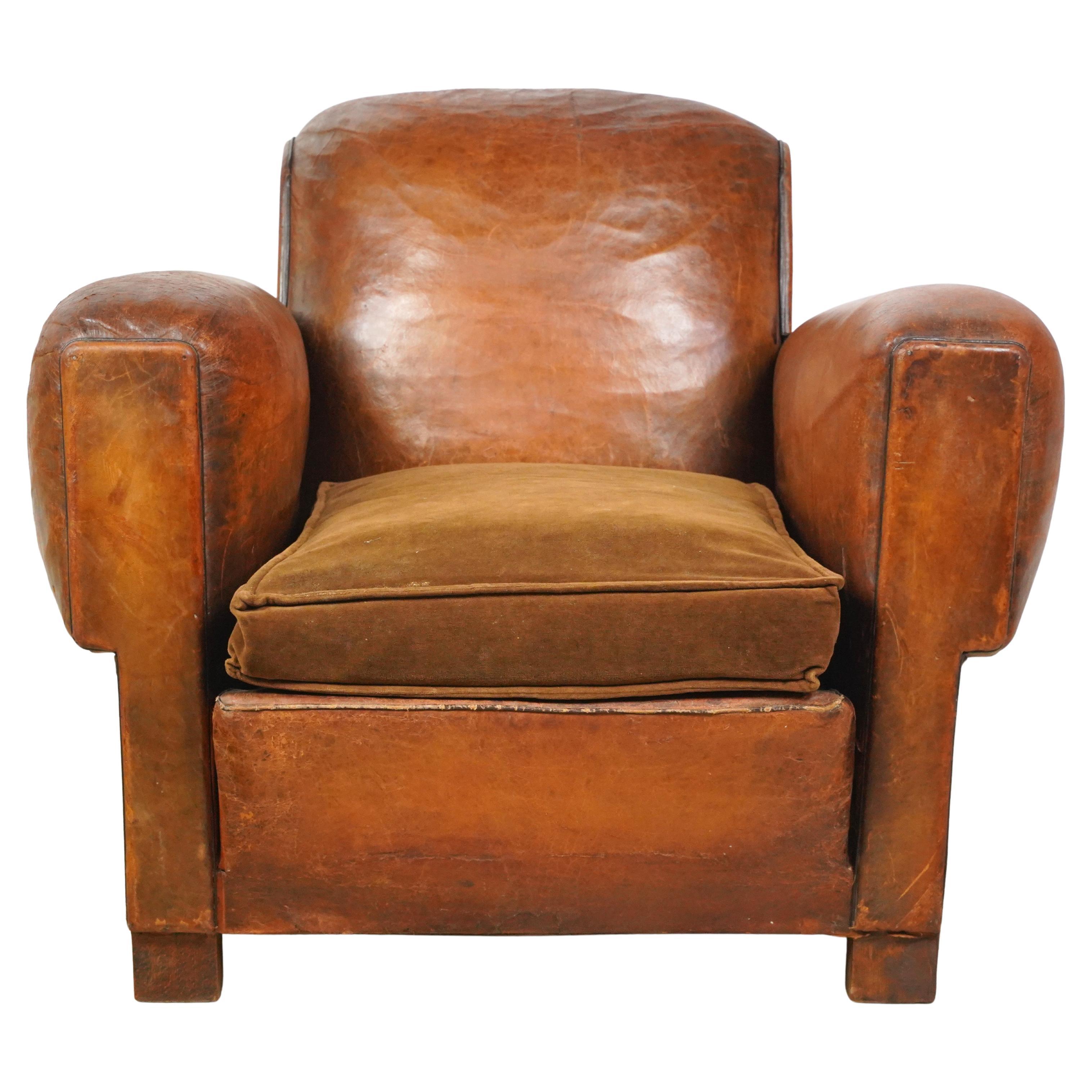 Studded Brown Leather European Club Chair