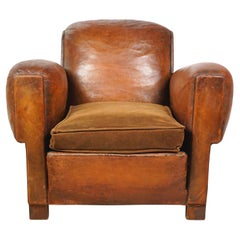 Studded Brown Leather European Club Chair