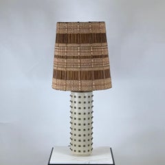 Studded Cream Leather Table Lamp with Original Maria Kipp Shade