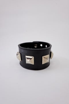 Studded Cuff Bracelet Pyramid Leather Silver