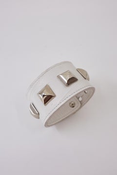Studded Cuff Bracelet Pyramid Leather Silver