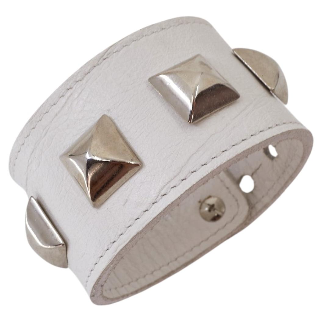 Studded Cuff Bracelet Pyramid Leather Silver