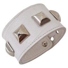 Studded Cuff Bracelet Pyramid Leather Silver