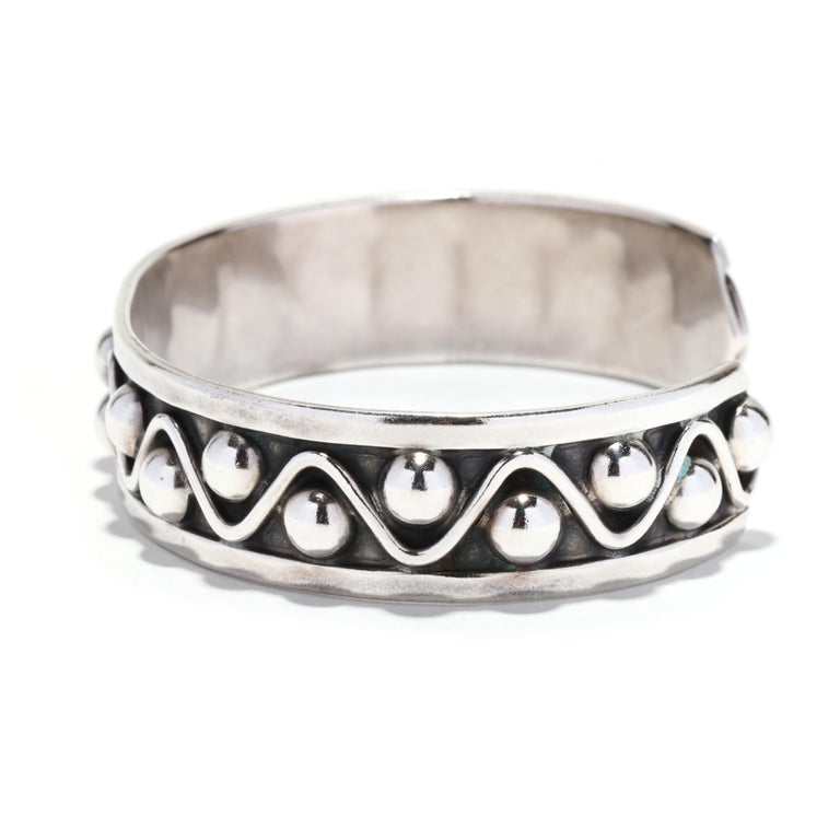 Studded Cuff Bracelet, Sterling Silver, Mexican Cuff For Sale at 1stDibs