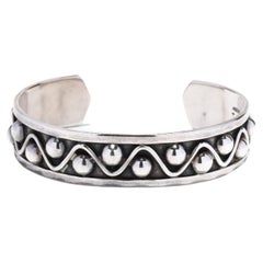 Vintage Studded Cuff Bracelet, Sterling Silver, Mexican Cuff