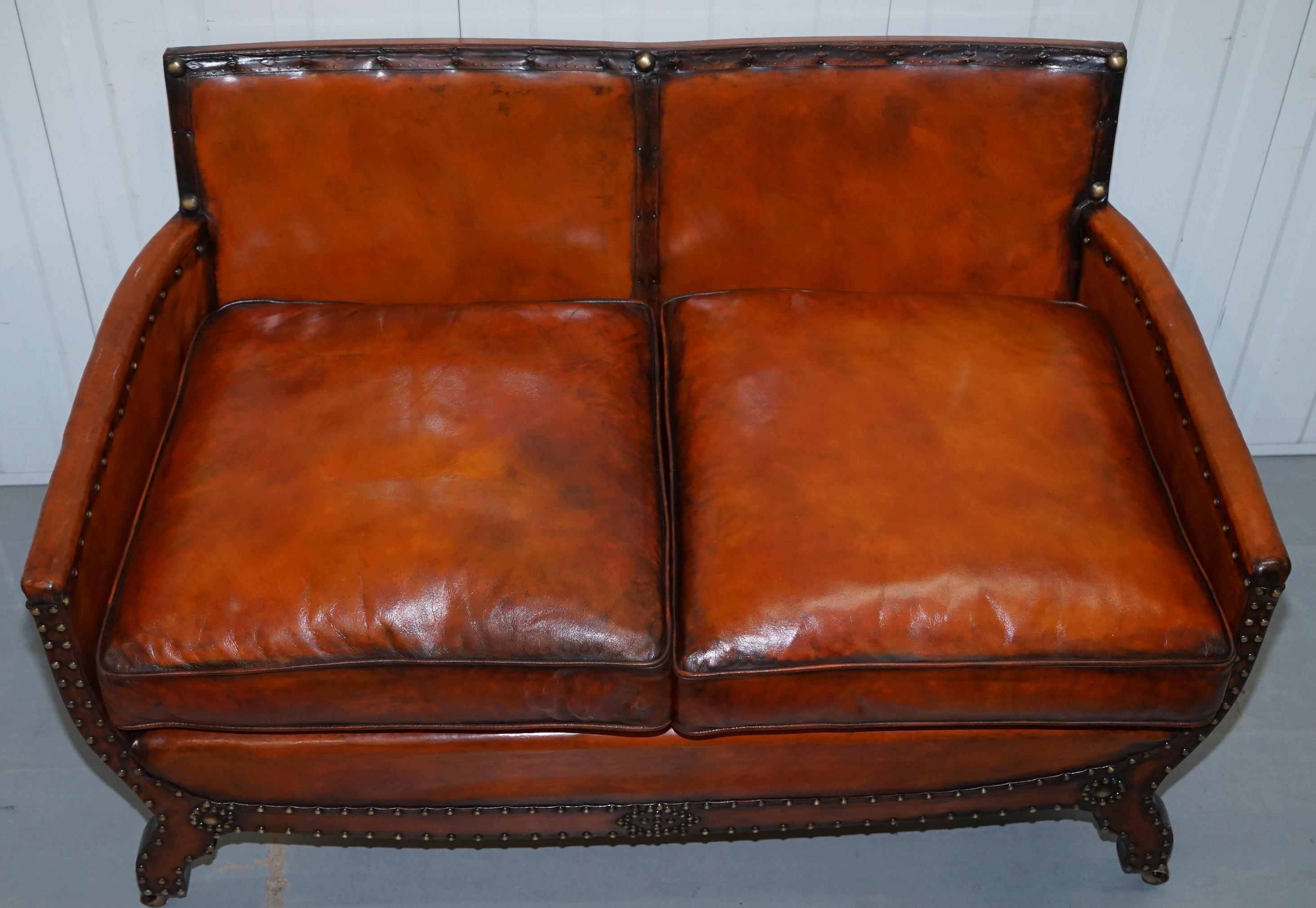 Studded Edwardian Restored Whisky Brown Leather Tub Club Suite Sofa & Armchairs 10