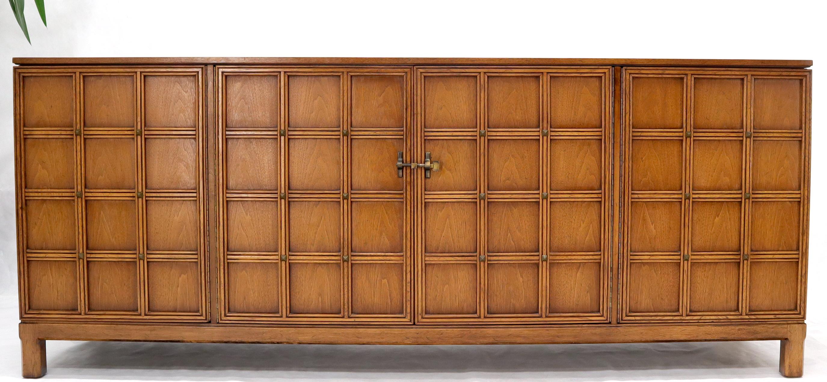Mid-Century Modern Studded Lattice Work Four Door long Credenza Server
