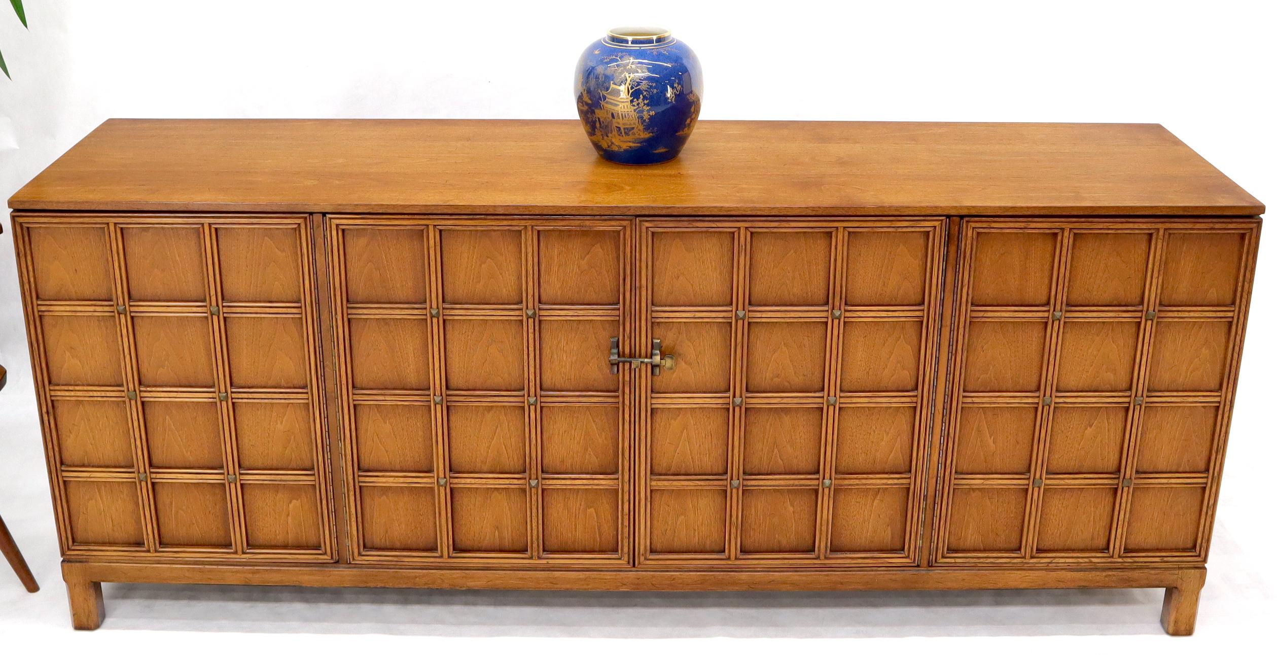 20th Century Studded Lattice Work Four Door long Credenza Server