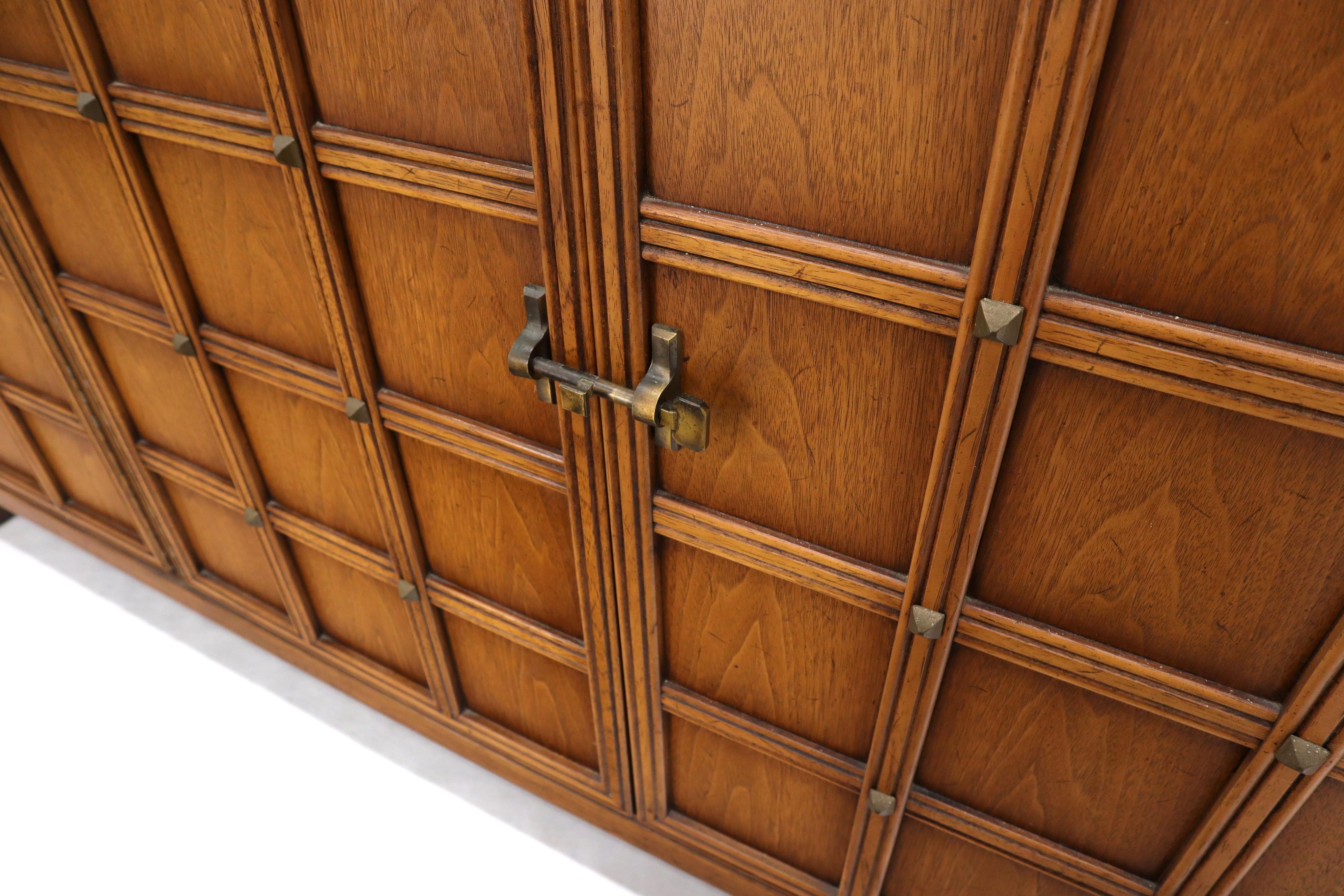 Brass Studded Lattice Work Four Door long Credenza Server