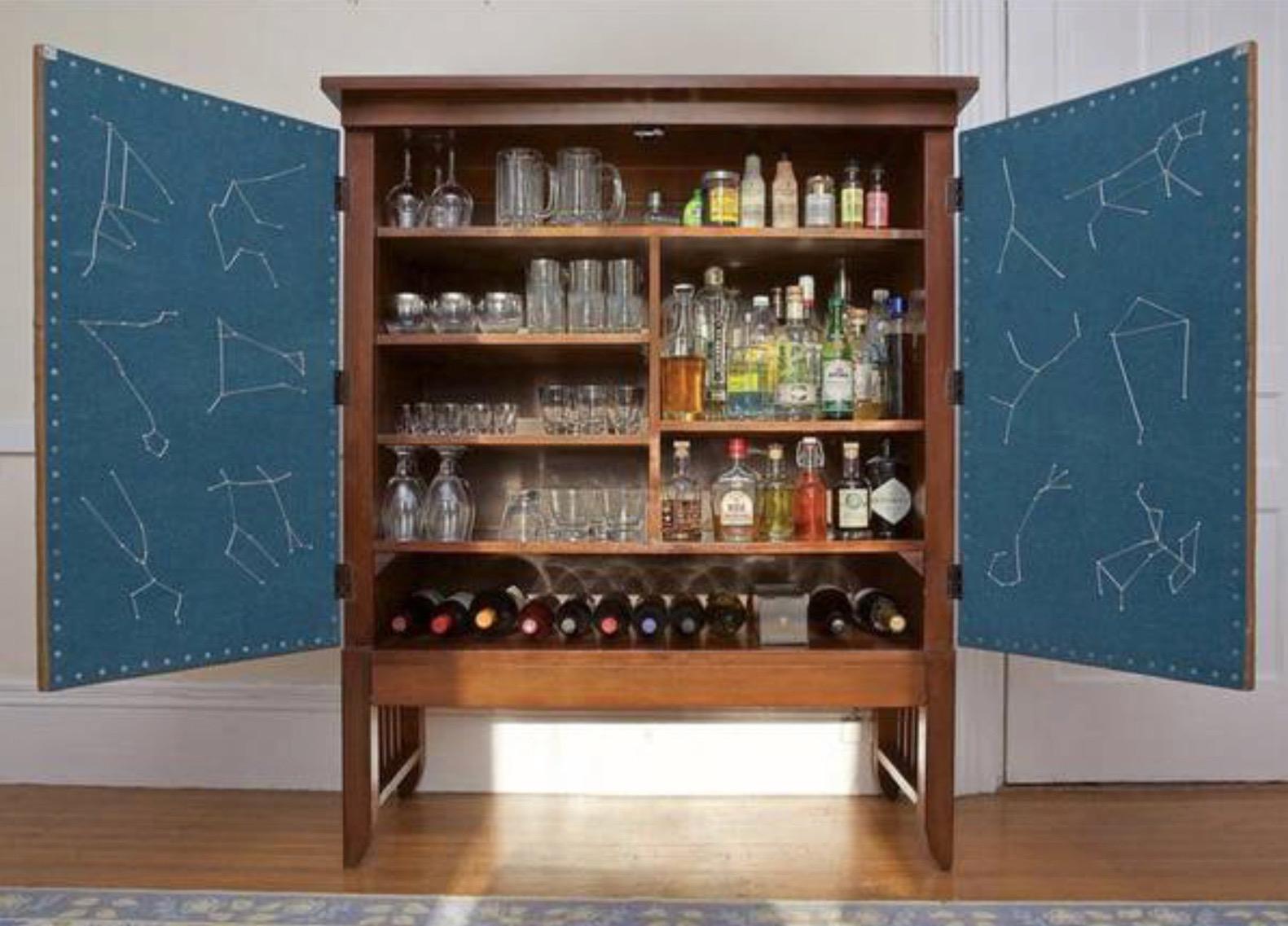 Scandinavian Modern Studded Leather Bar Cabinet After Otto Schulz For Sale