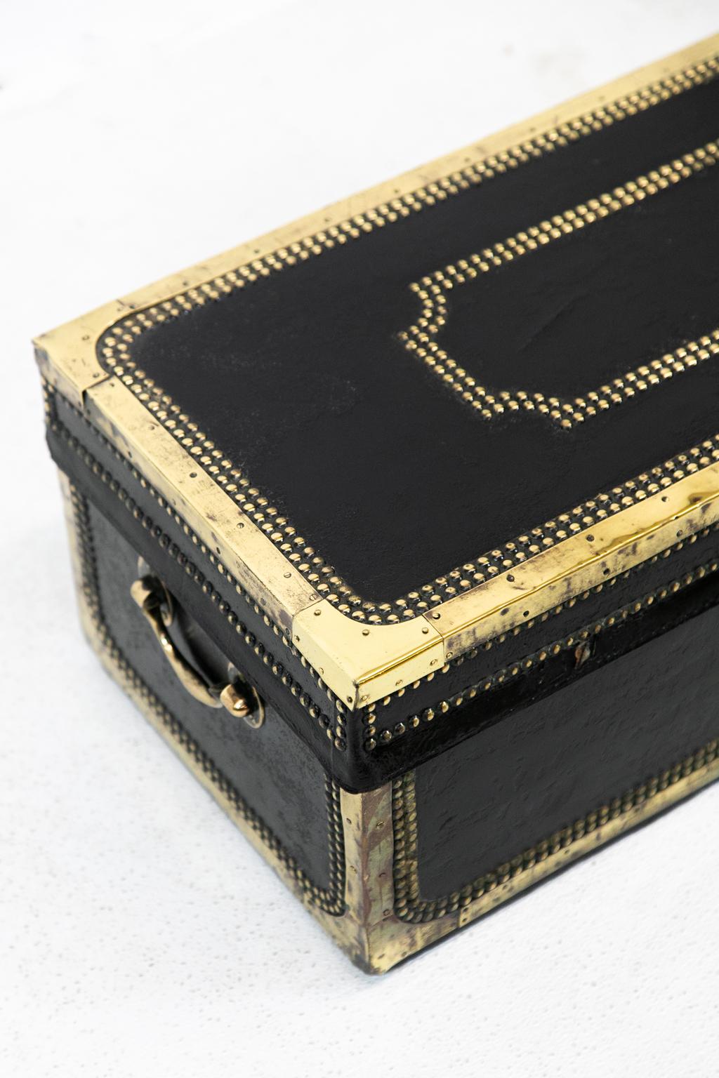English Studded Leather Camphor Wood Box For Sale