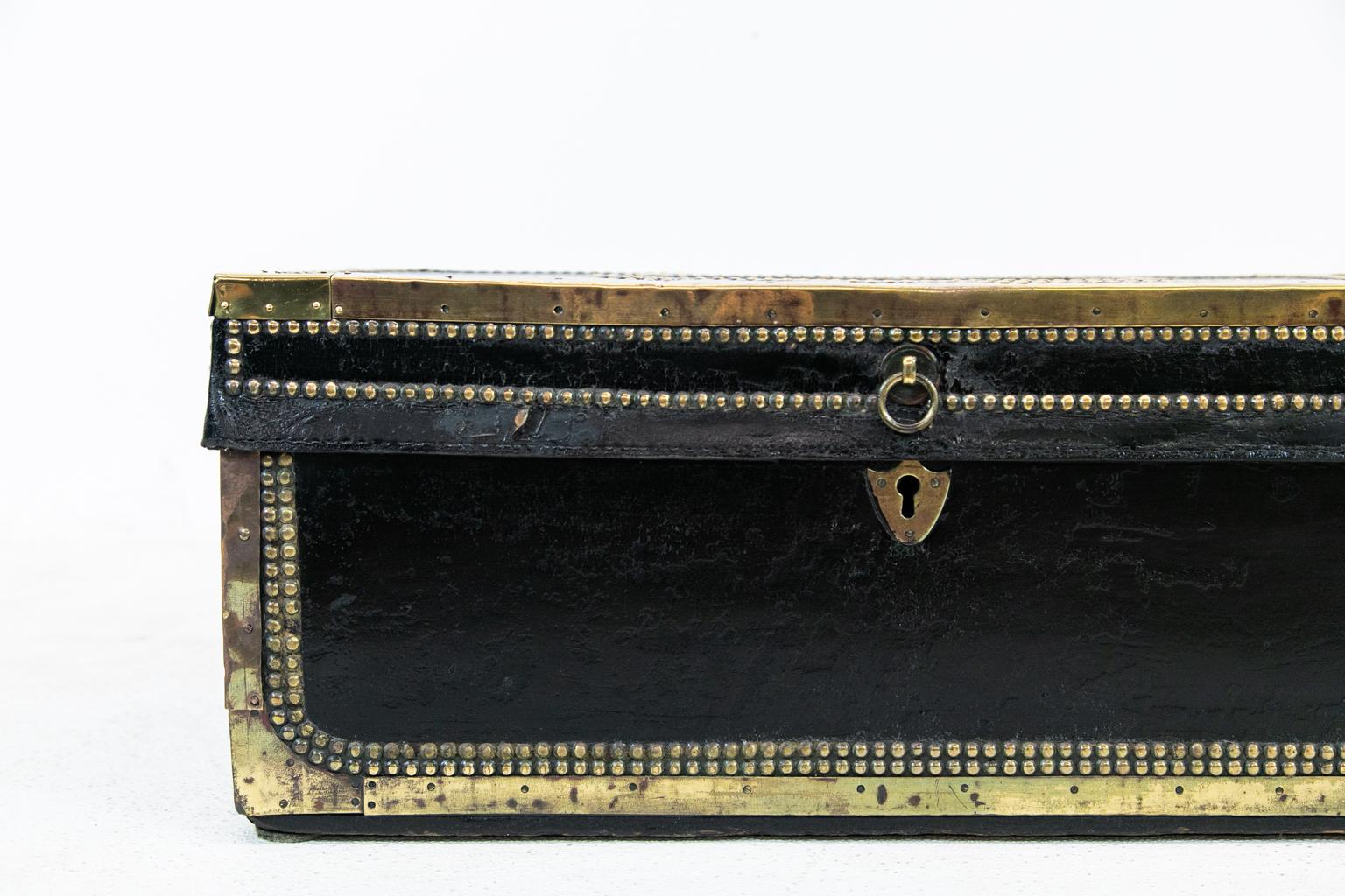 Mid-19th Century Studded Leather Camphor Wood Box For Sale