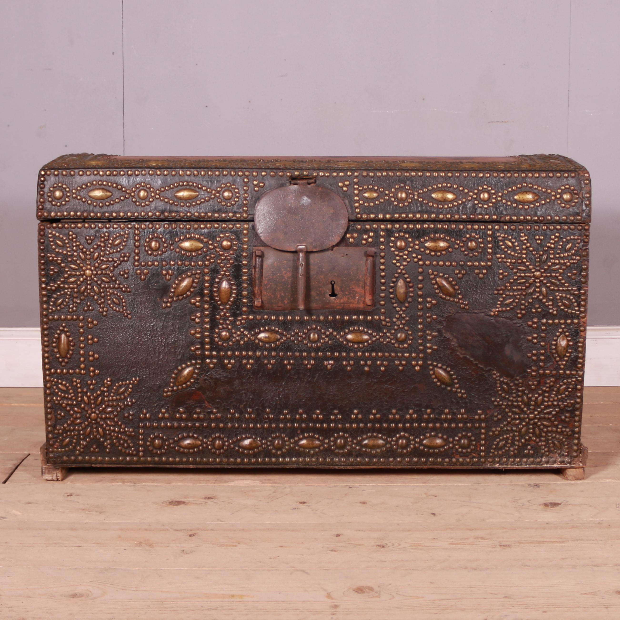 19th C dome top leather covered travel chest decorated with brass studs. 1850.

Reference: 7537

Dimensions
44.5 inches (113 cms) wide
21 inches (53 cms) deep
26 inches (66 cms) high.