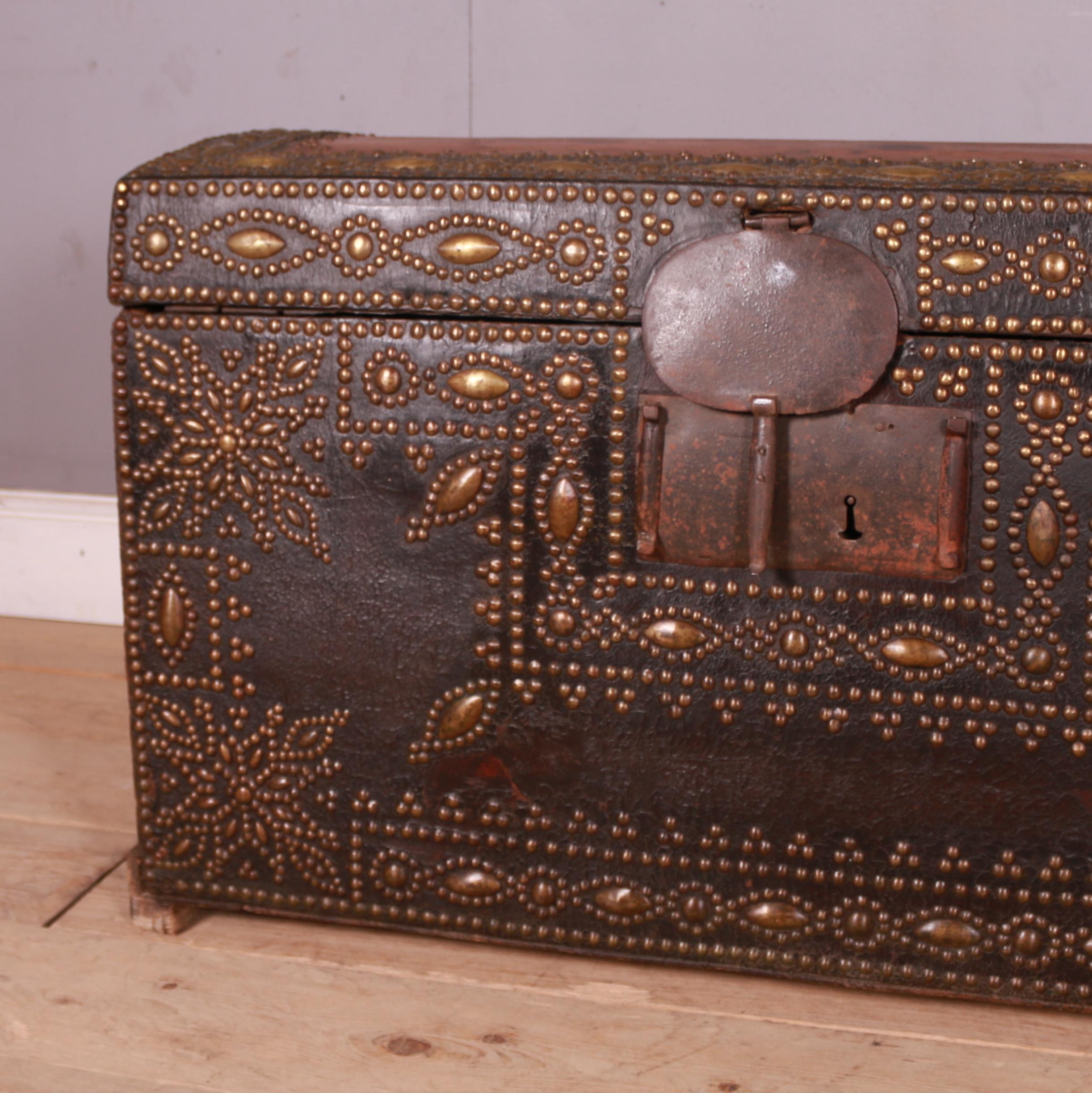 French Studded Leather Travel Chest For Sale
