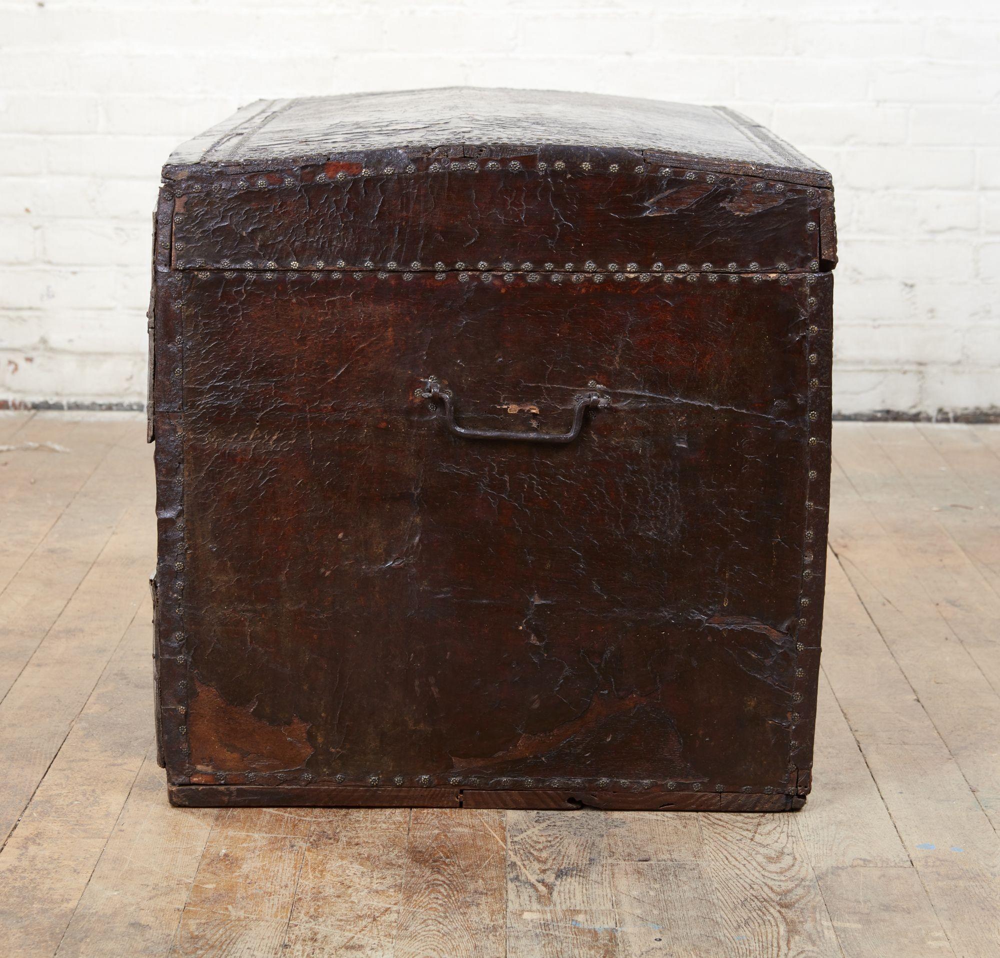 Spanish Studded Leather Travel Chest For Sale