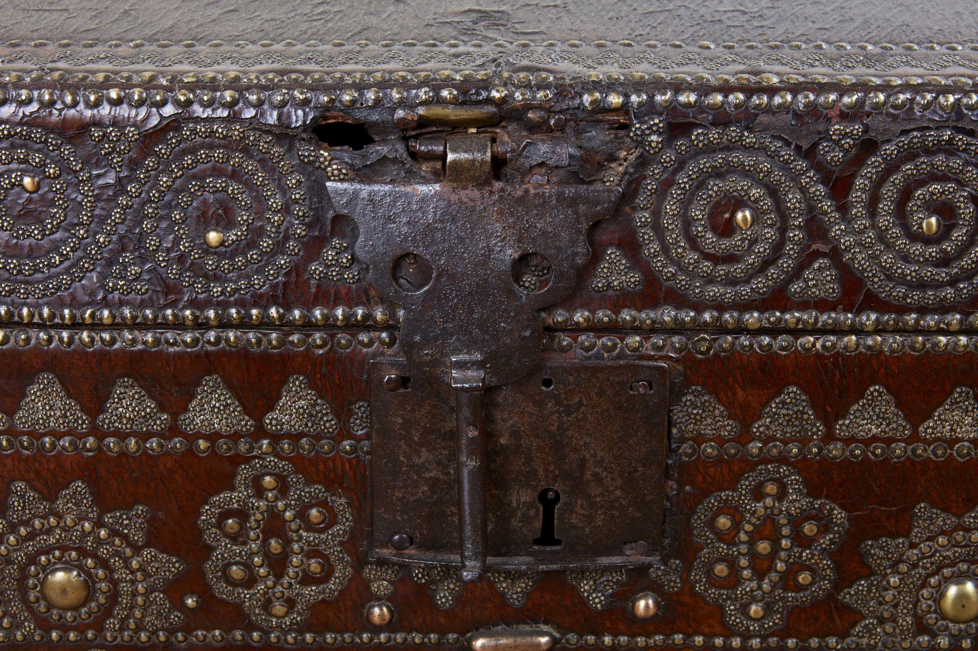Studded Leather Travel Chest For Sale 2