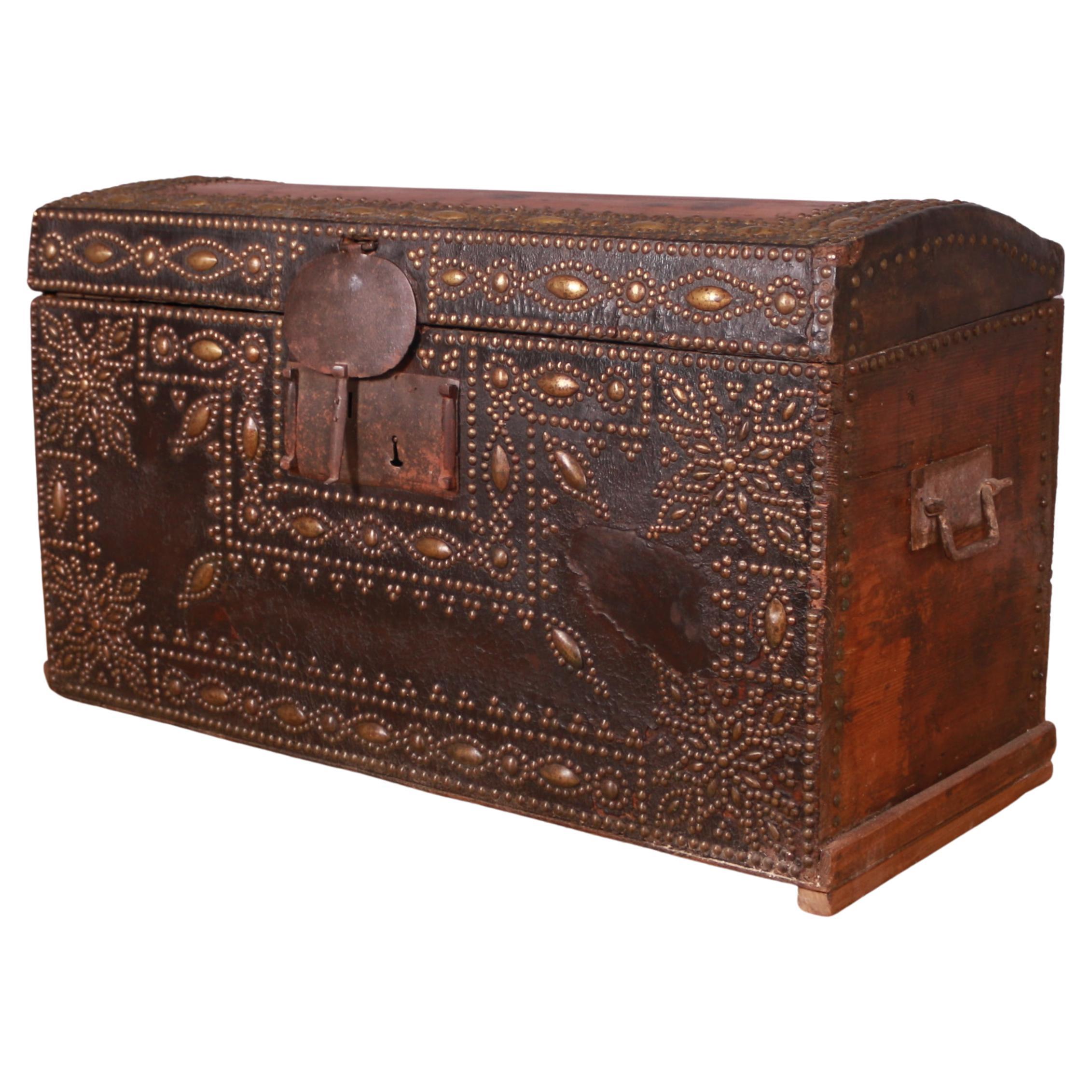 Studded Leather Travel Chest For Sale