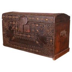 Antique Studded Leather Travel Chest