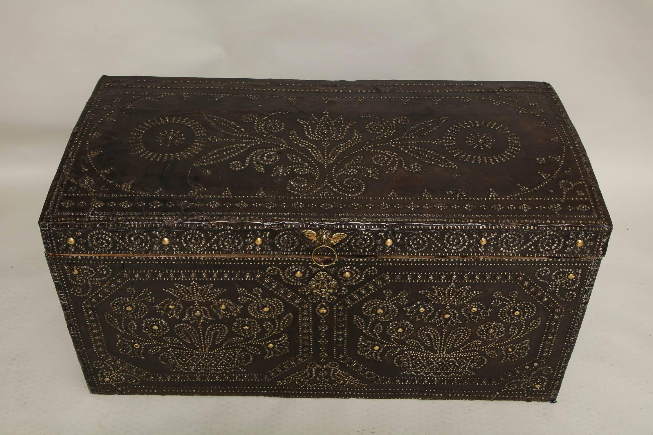 Early 18th Century Profusely Studded Royal Leather Trunk
