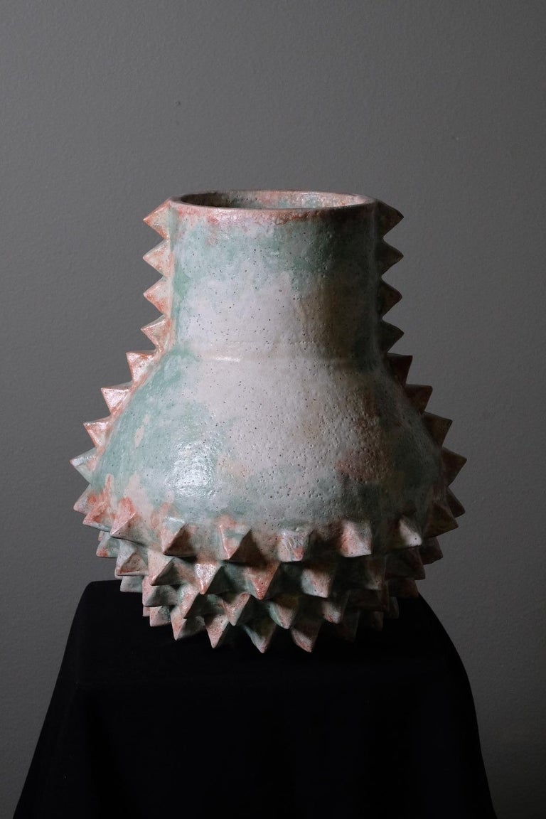 Brutalist Studded Sculptural Stoneware Vessel by LGS Studio