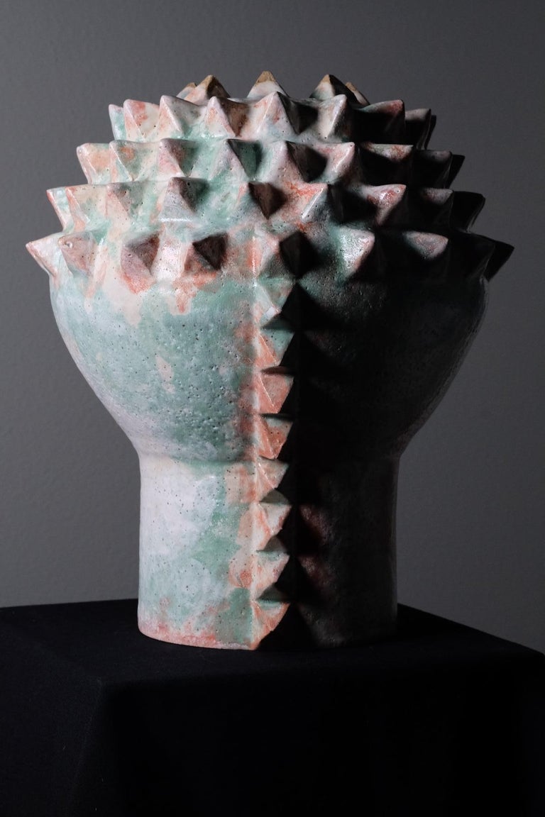 Glazed Studded Sculptural Stoneware Vessel by LGS Studio
