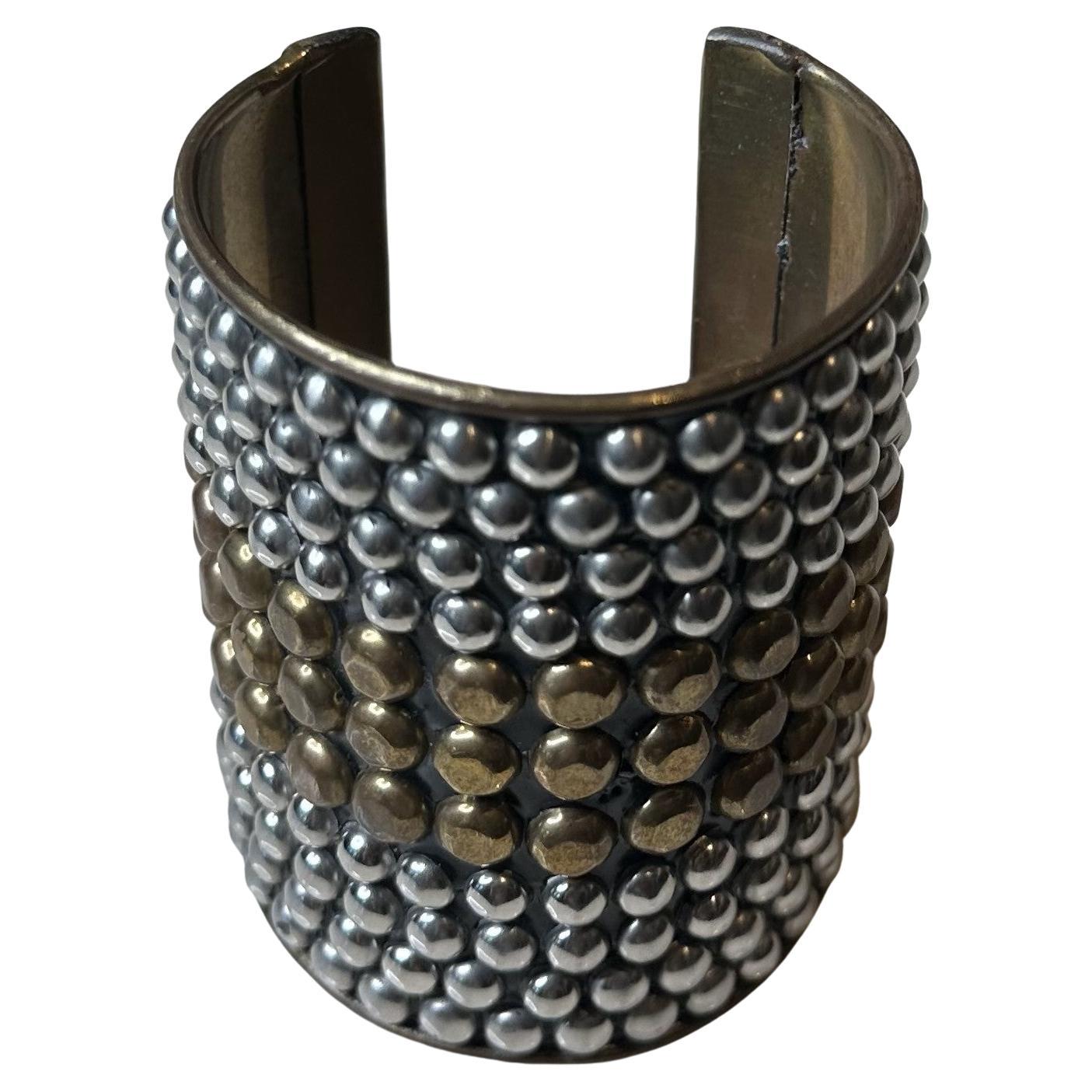 Vintage Boho Studded Silver & Brass Bangle