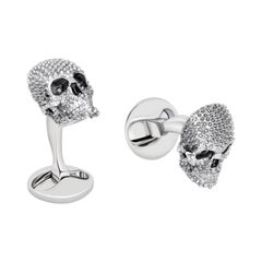 Studded Skull Cufflinks in Rhodium-Plated Sterling Silver by Fils Unique
