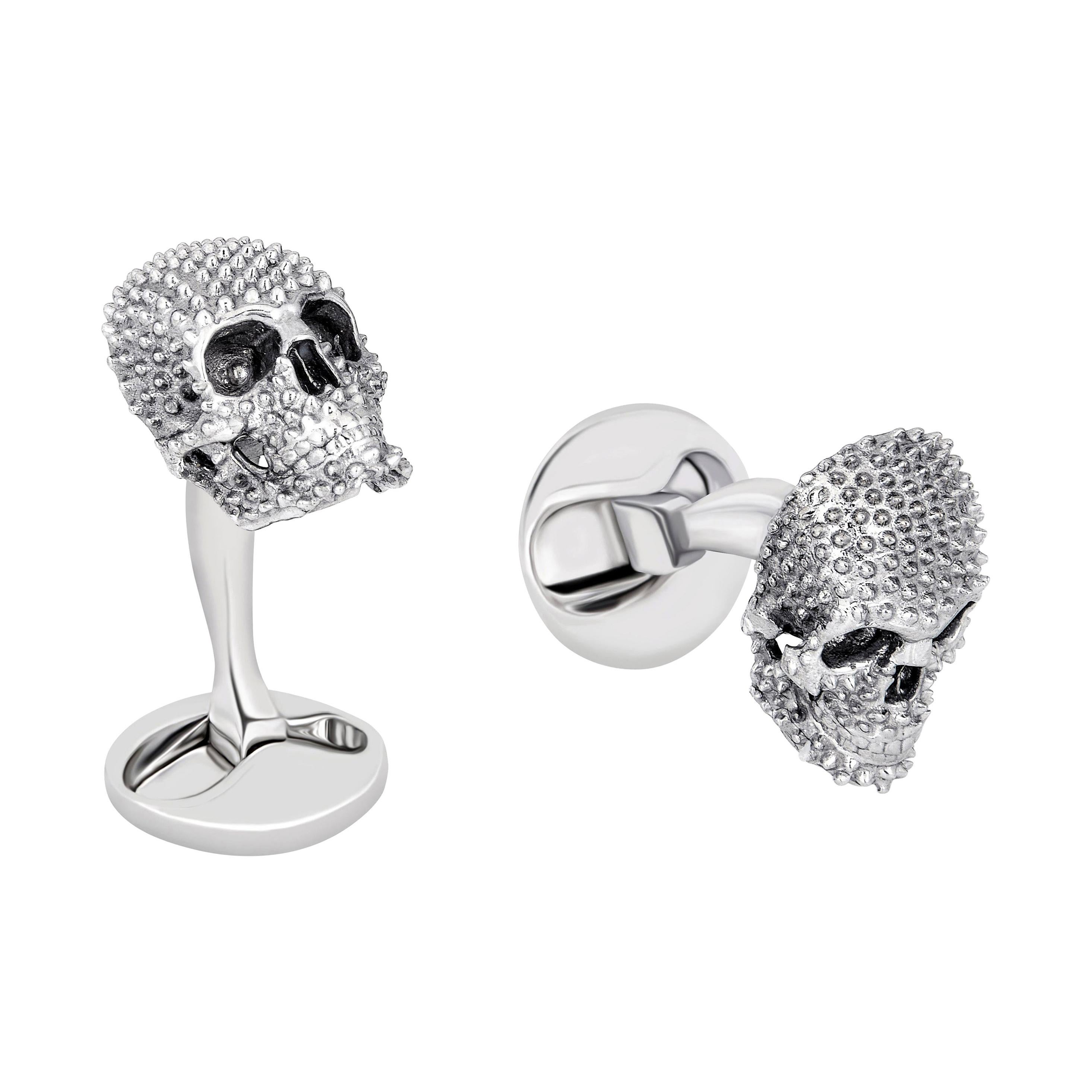 Studded Skull Cufflinks in Sterling Silver by Fils Unique For Sale