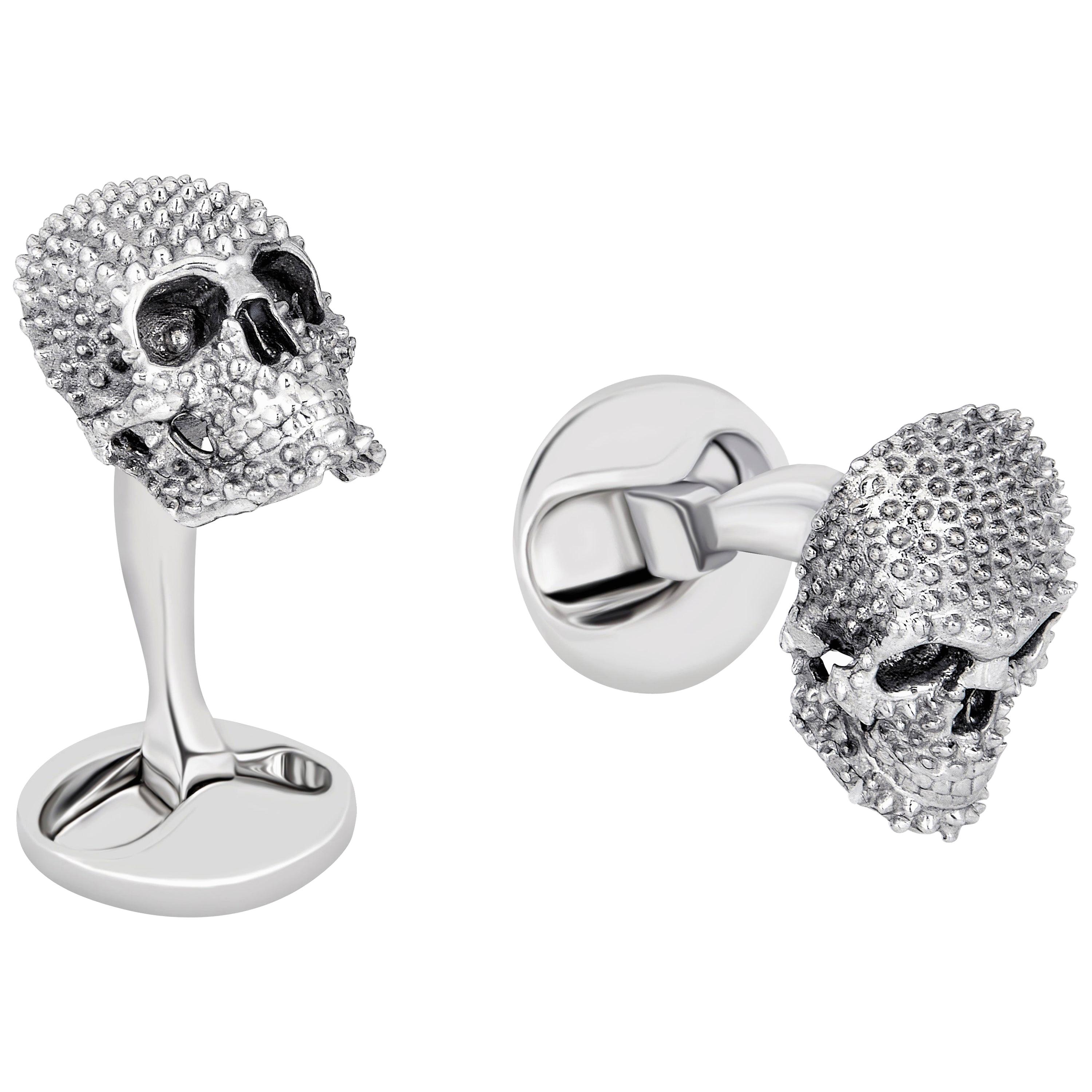 Studded Skull Cufflinks in Sterling Silver by Fils Unique