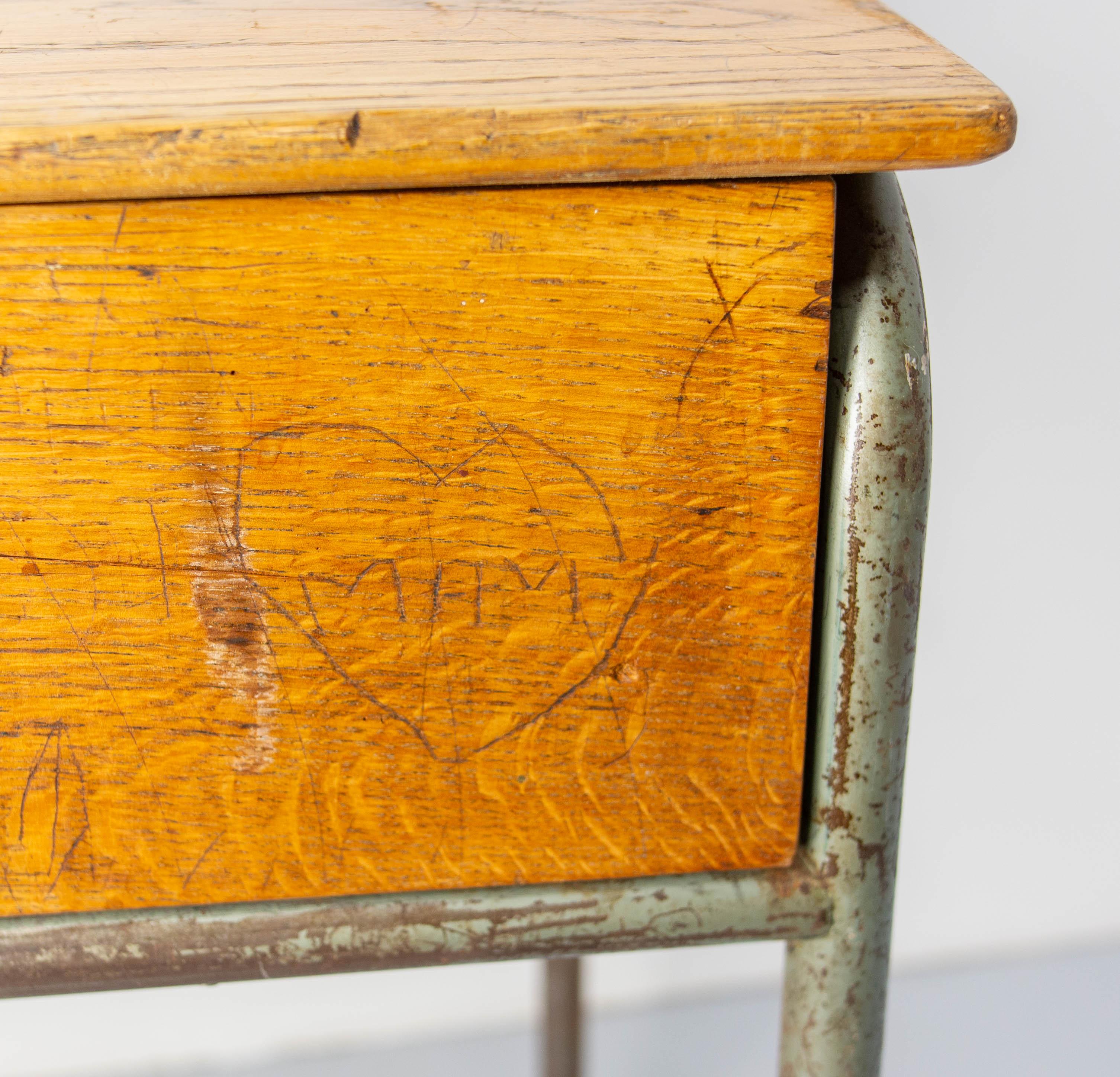 Student Oak & Iron Writing Table Slant Top Desk France, Mid 20th C For Sale 3