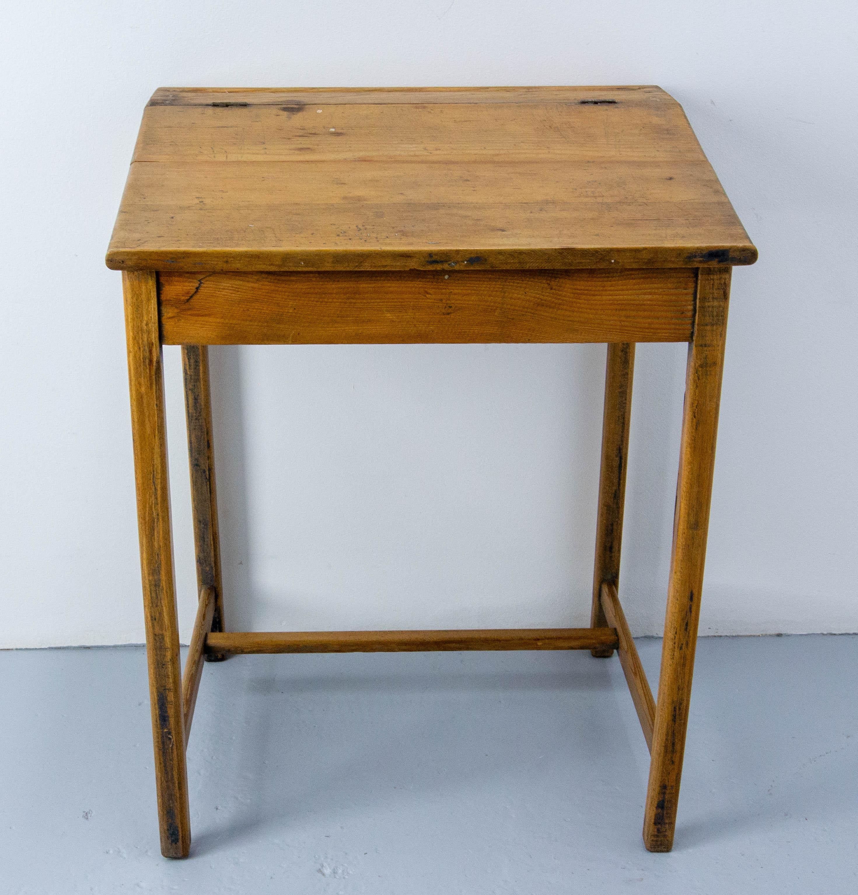 French Student Pine Writing Table Slant Top Desk France, Early 20th C For Sale