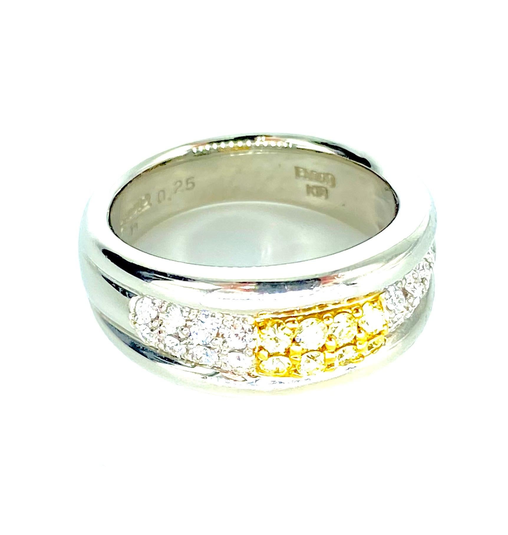 Round Cut Studio 0.46 Carat Yellow & White Diamonds Platinum/18k Yellow Gold Band Ring For Sale