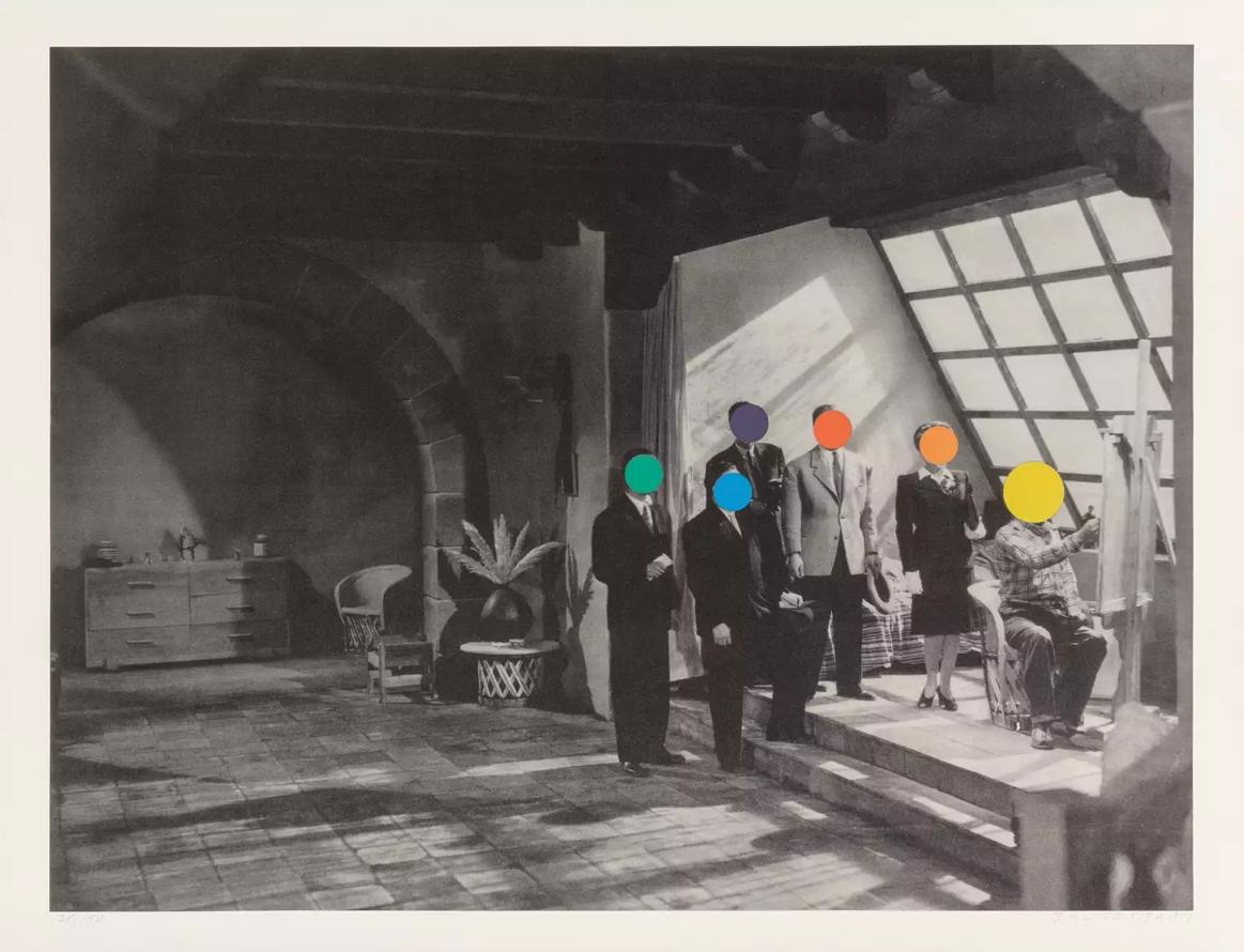“Studio 1988”: an original limited edition print by John Baldessari, signed, 1980s. Offset lithograph and screen print in colors on Somerset paper. Matted, framed, and ready to hang, and in fabulous condition. Signature in lower right. A blue chip