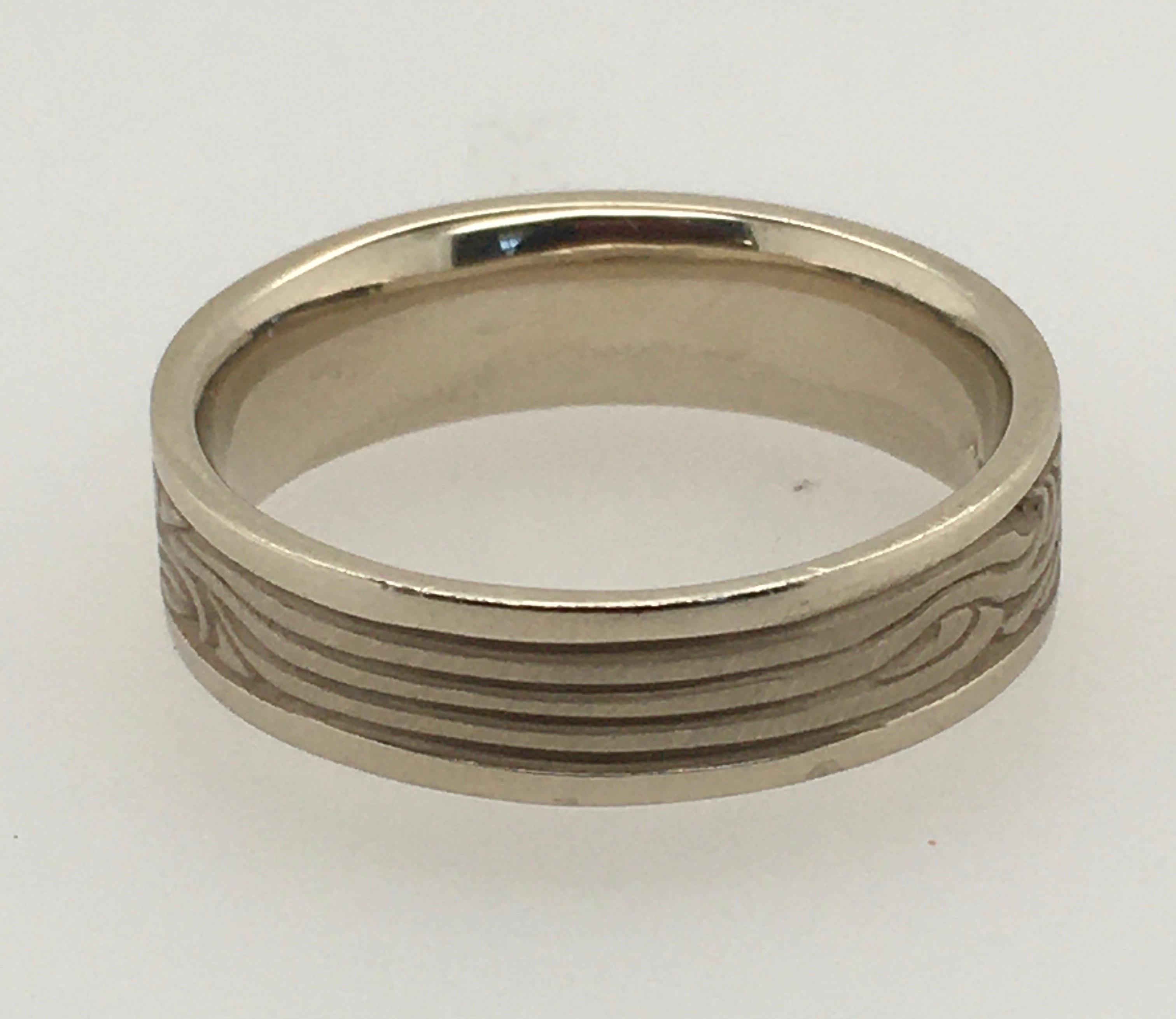 Modern STUDIO 311 Wide Starry Night Men's White Gold Band w/ Flat Polished Border  For Sale