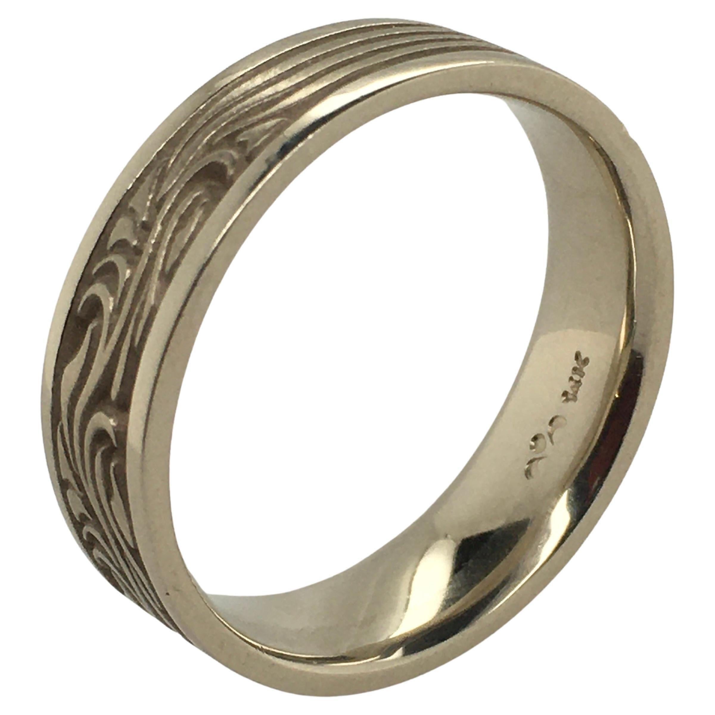 STUDIO 311 Wide Starry Night Men's White Gold Band w/ Flat Polished Border  For Sale