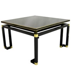 Studio A 1970s Italian Vintage Black Lacquered Wood and Brass Coffee/Sofa Table
