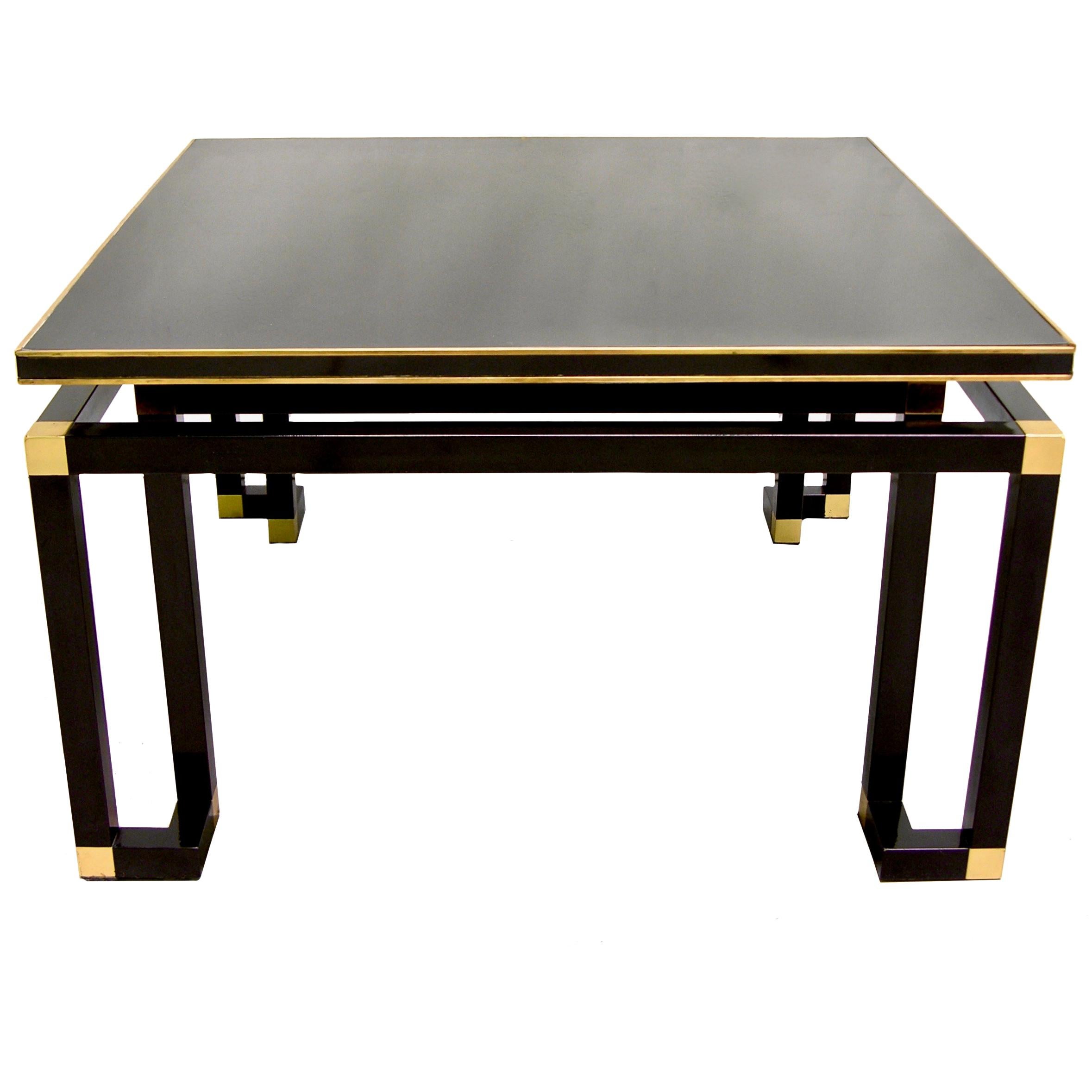 Studio A 1970s Italian Vintage Black Lacquered Wood and Brass Coffee/Sofa Table
